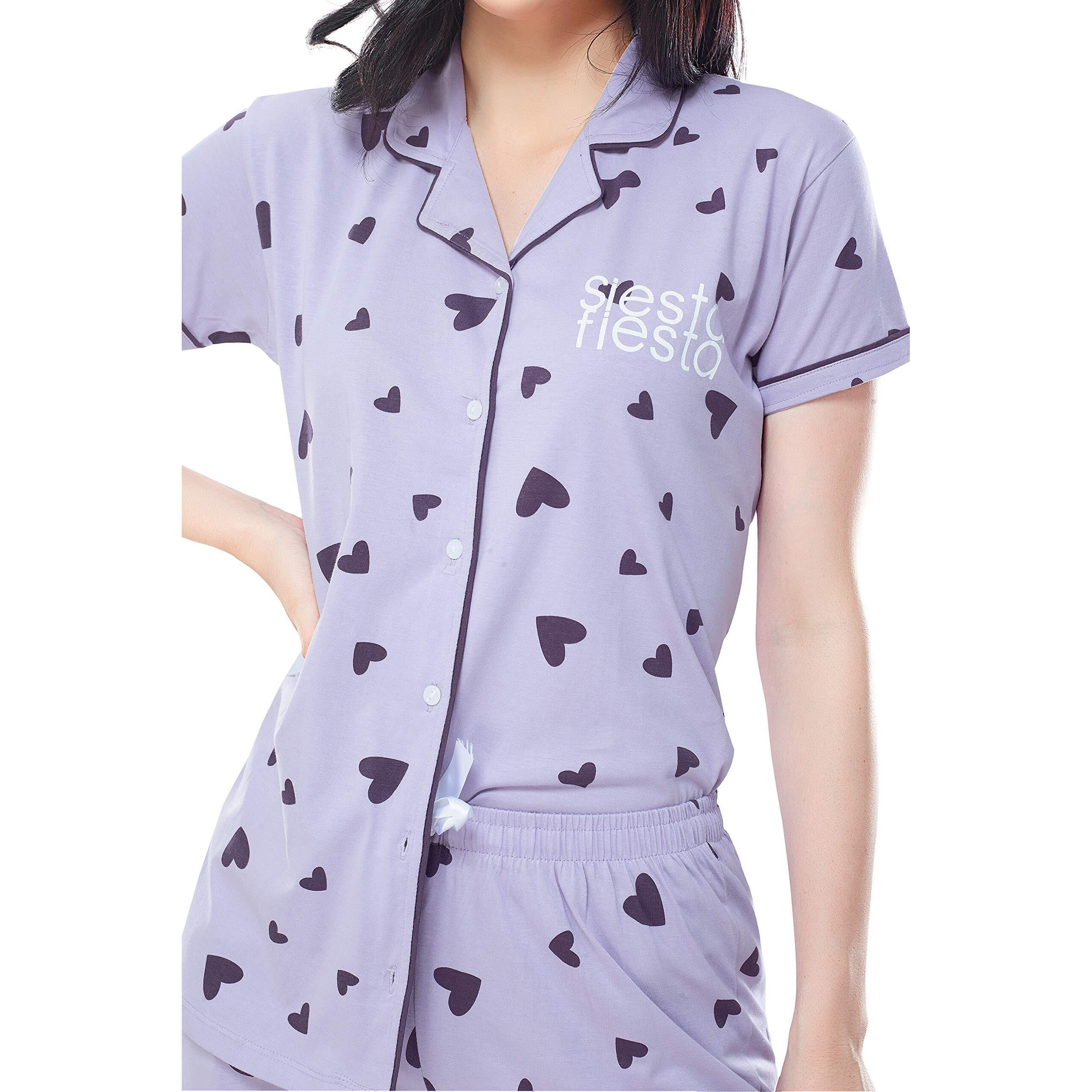 ZEYO Women s Cotton Heart Printed VioletNight Suit Shirt & Pajama Set 5250 Purple (X_Large)