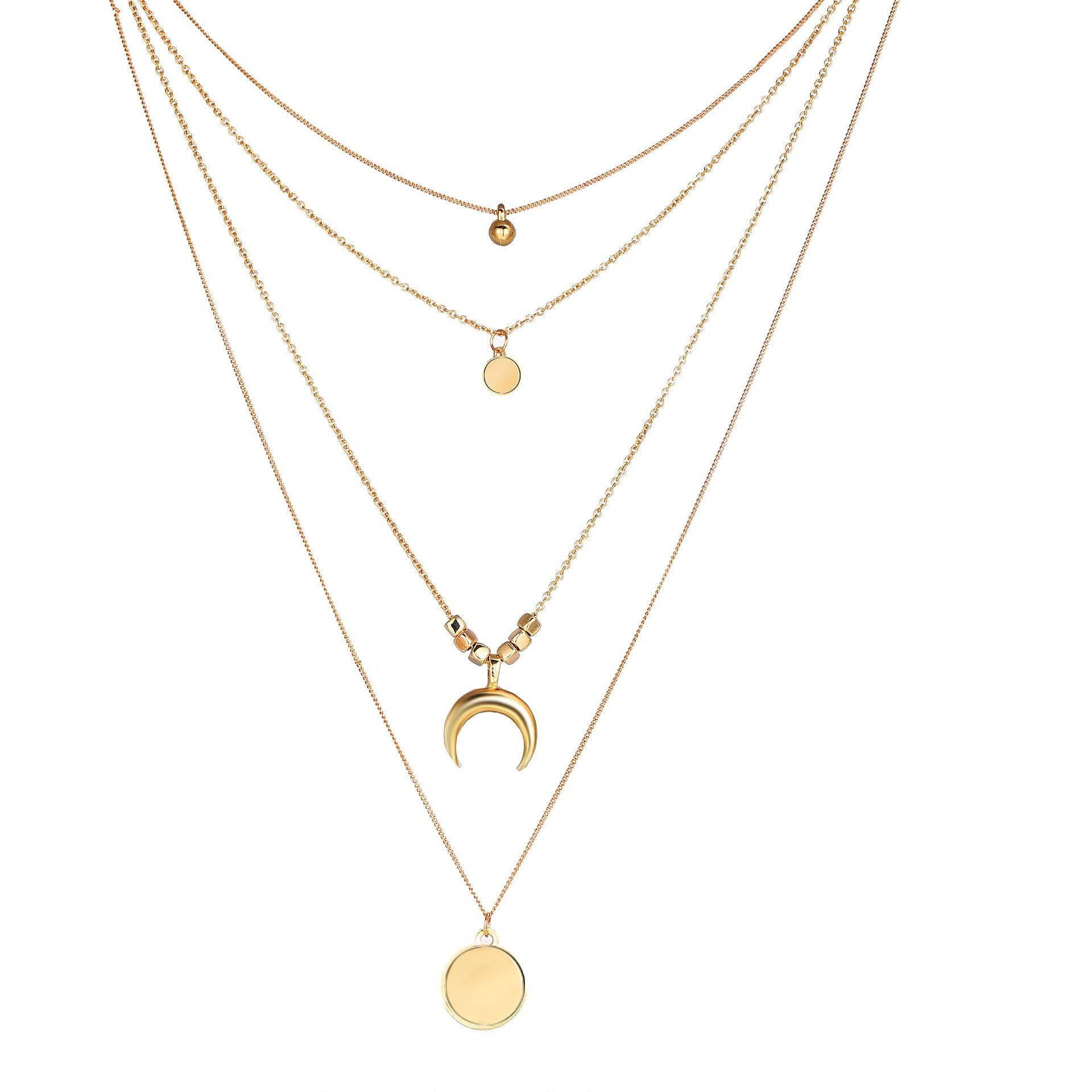 Shining Diva Fashion Latest Multilayer Non Precious Base Metal Cubic Zirconia Golden Western Neckpiece Neck Chain Necklace for Women (12152np)
