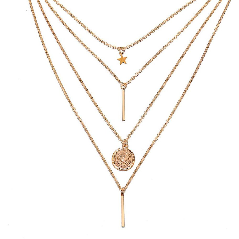 Shining Diva Fashion Latest Multilayer Non Precious Base Metal Cubic Zirconia Golden Western Neckpiece Neck Chain Necklace for Women (12157np)
