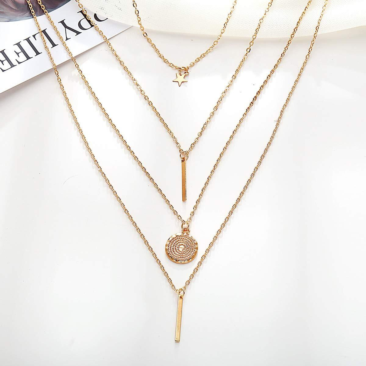 Shining Diva Fashion Latest Multilayer Non Precious Base Metal Cubic Zirconia Golden Western Neckpiece Neck Chain Necklace for Women (12157np)