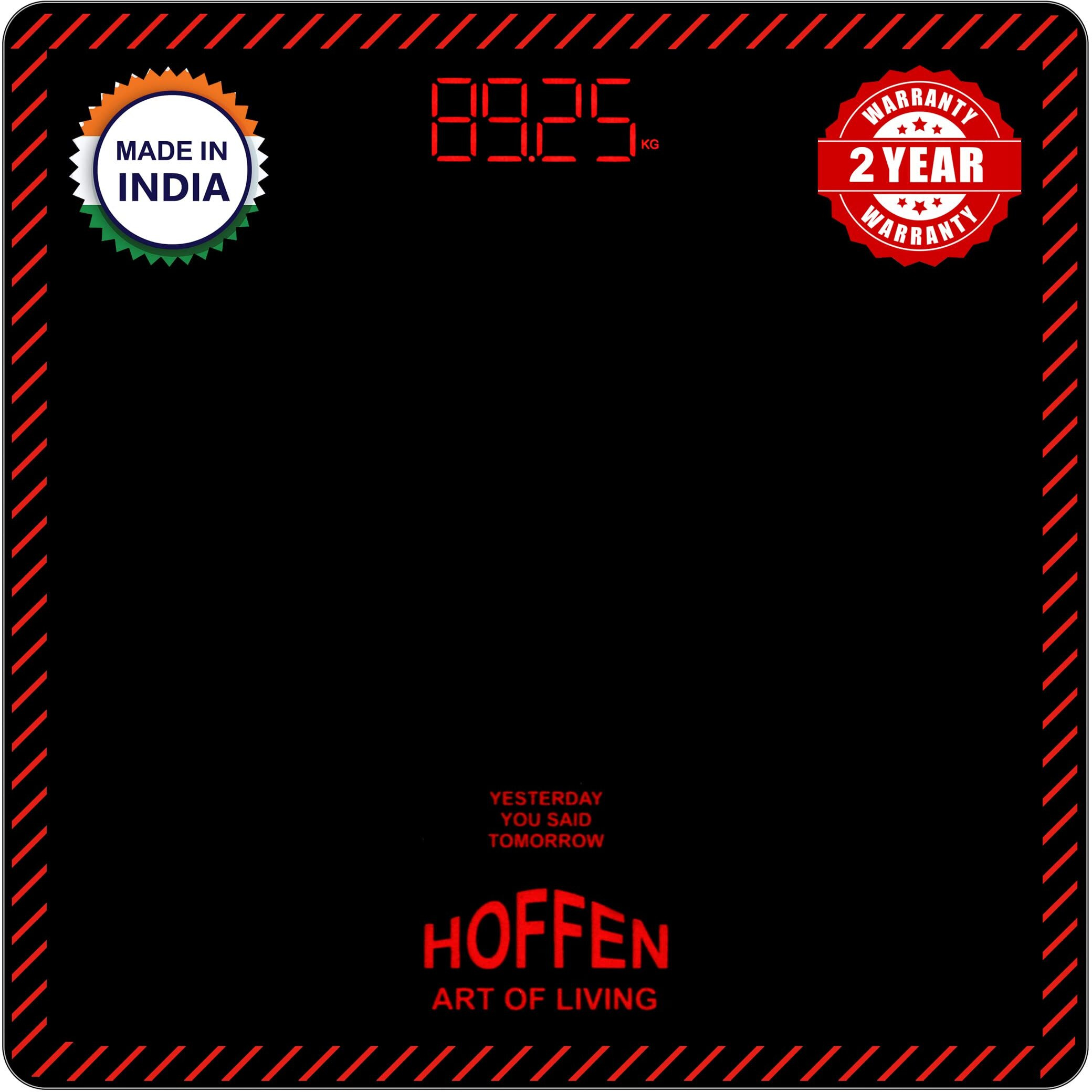Hoffen Digital Electronic LCD Personal Weight Machine for Body Weight Fitness Weighing Scale with Two Years on Call Warranty (Red)