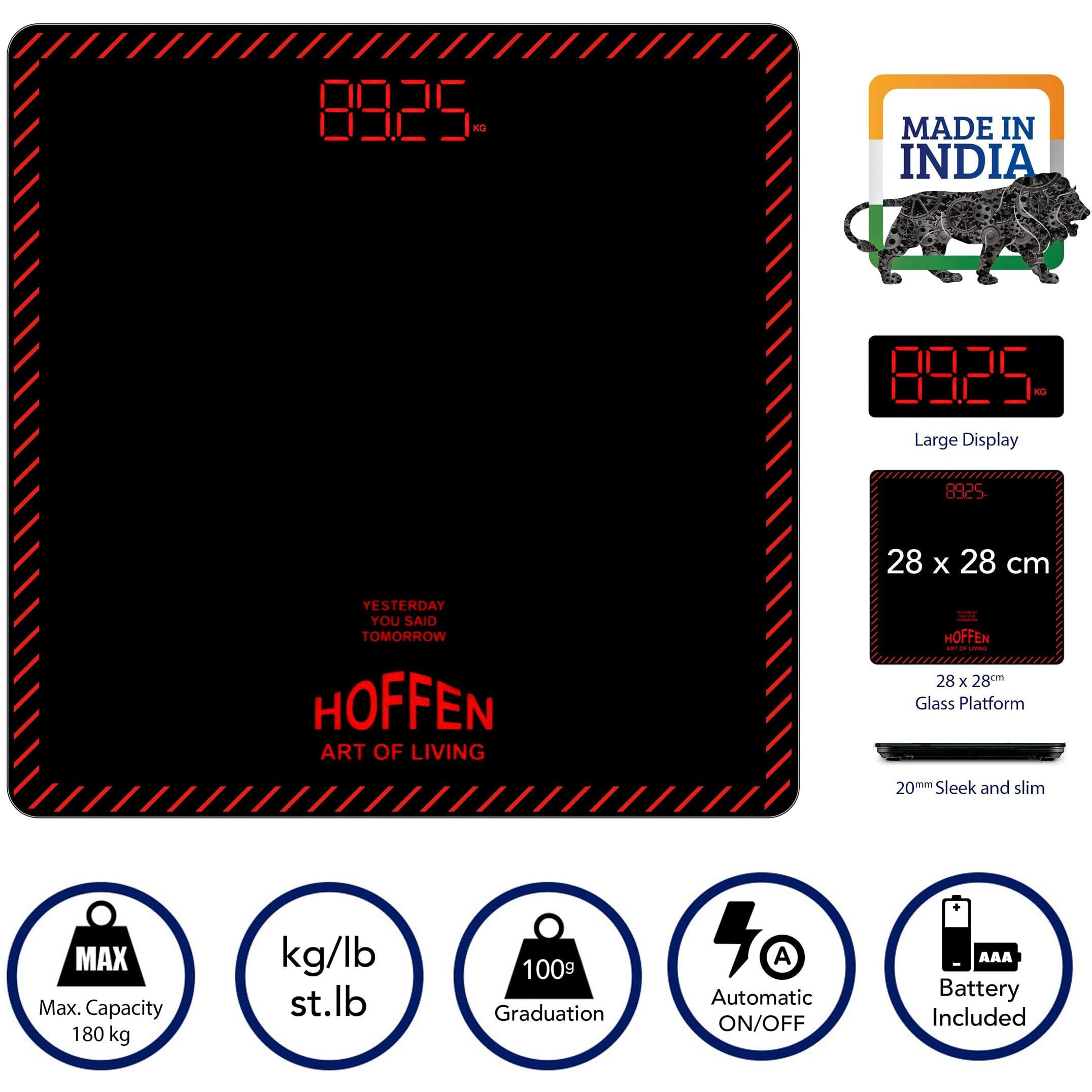 Hoffen Digital Electronic LCD Personal Weight Machine for Body Weight Fitness Weighing Scale with Two Years on Call Warranty (Red)