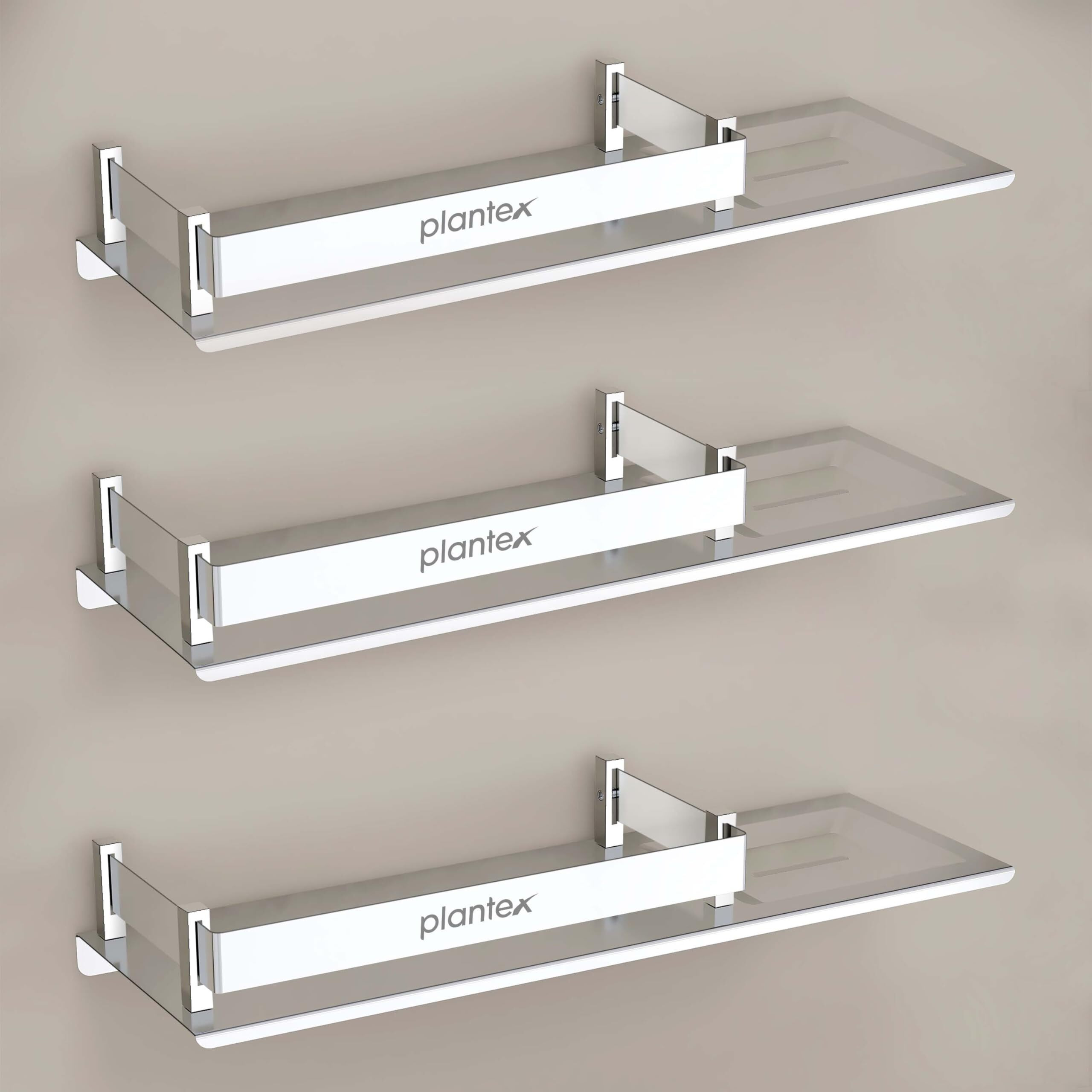 Plantex Stainless Steel 2in1 Multipurpose Bathroom Rack/Shelf with soap Dish/Holder - Multipurpose - Bathroom Accessories (15x5 Inches)  Pack of 3