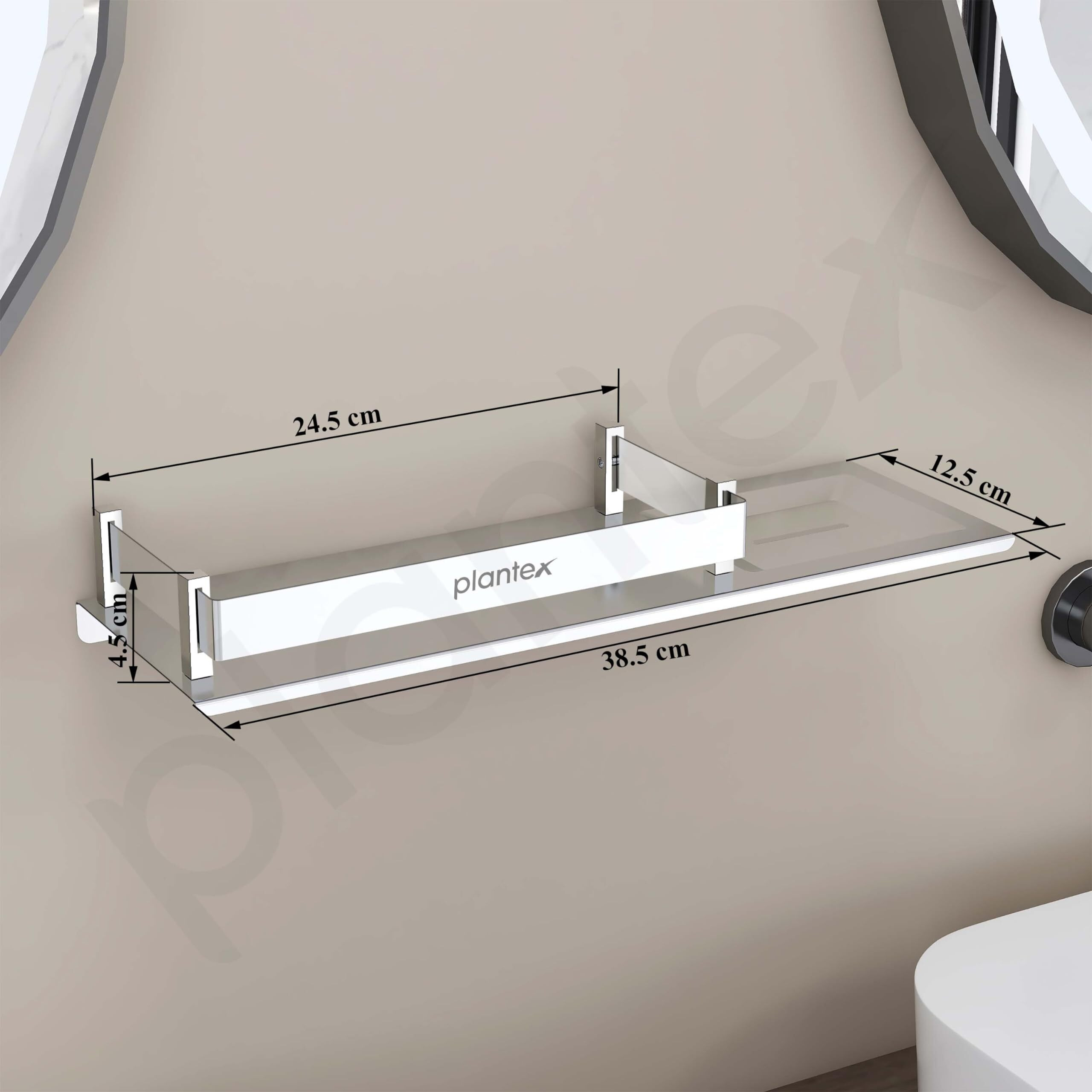 Plantex Stainless Steel 2in1 Multipurpose Bathroom Rack/Shelf with soap Dish/Holder - Multipurpose - Bathroom Accessories (15x5 Inches)  Pack of 3