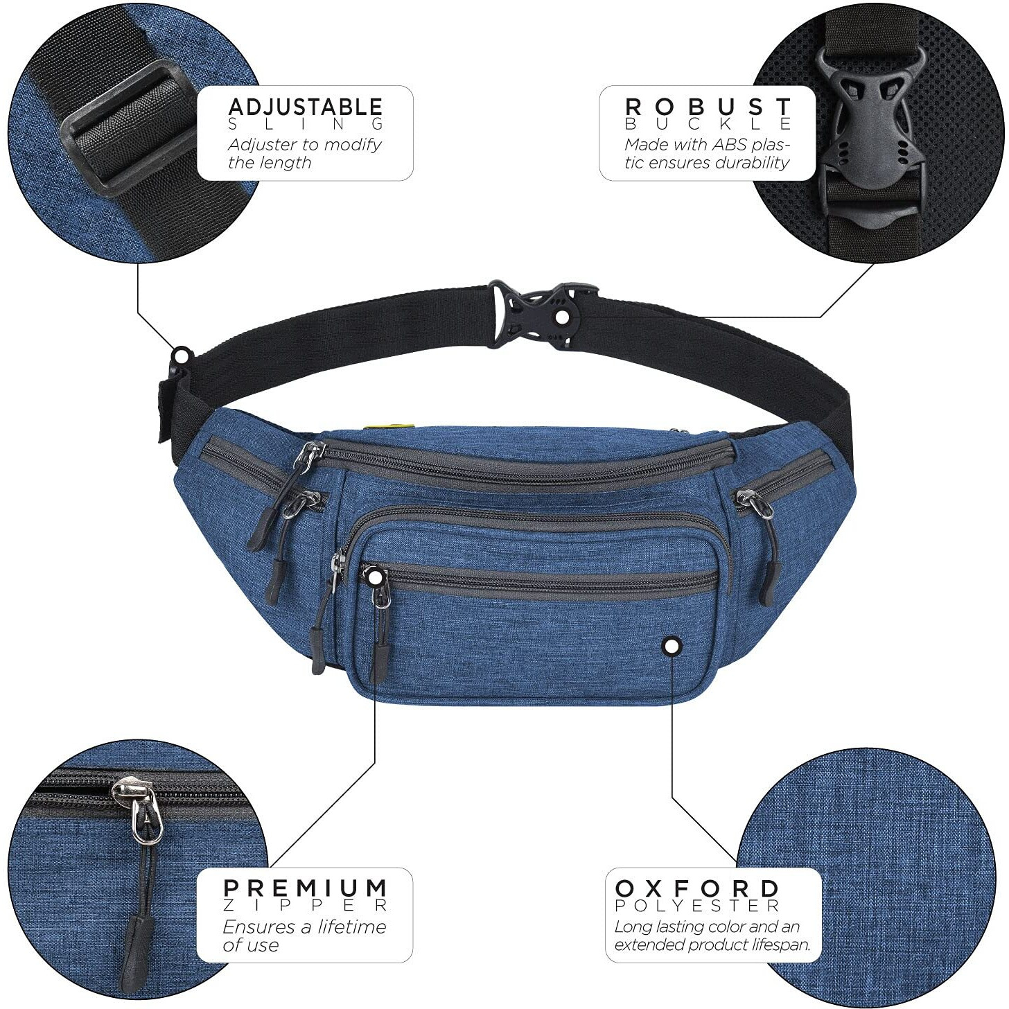 FATMUG Waist Pouch, Money Belt Pouch for Travel, Running, Jogging, Cycling, Hiking, Outdoor- Navy Blue