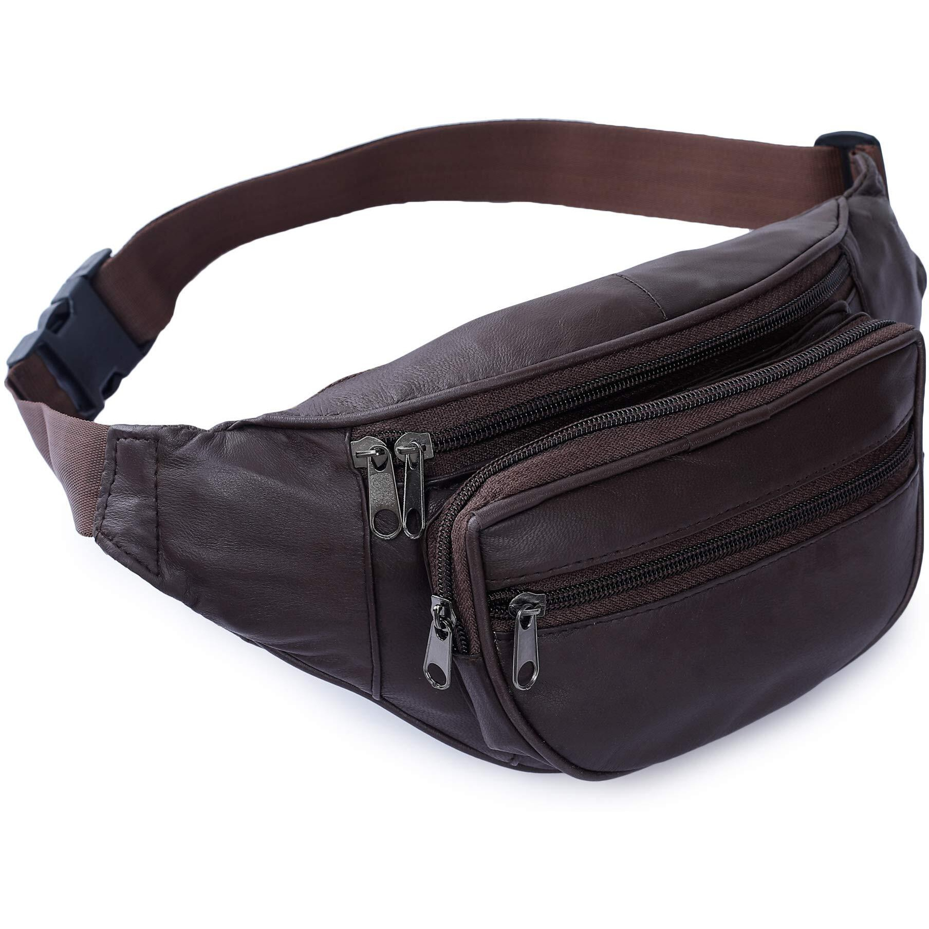 K London Real Leather Men Women Waist Bag Fanny Bag Travel Pouch Passport Holder (1240_bbrown)(Brown)
