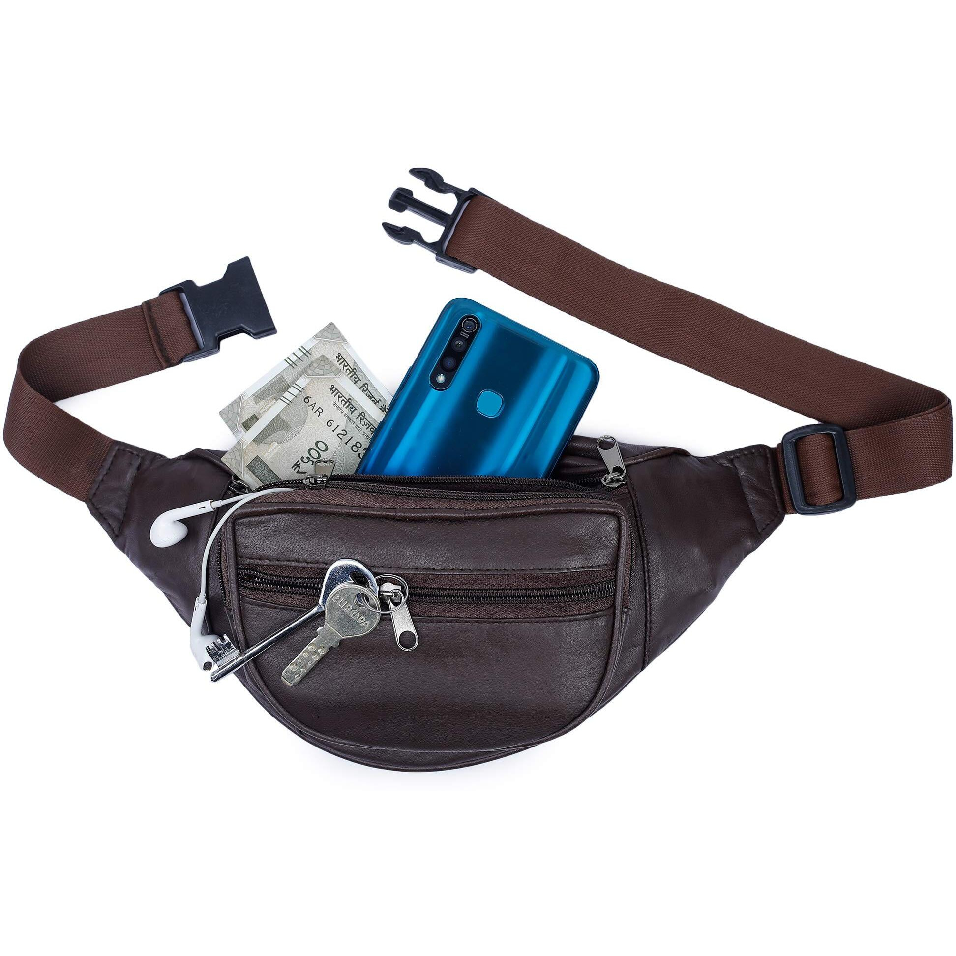 K London Real Leather Men Women Waist Bag Fanny Bag Travel Pouch Passport Holder (1240_bbrown)(Brown)