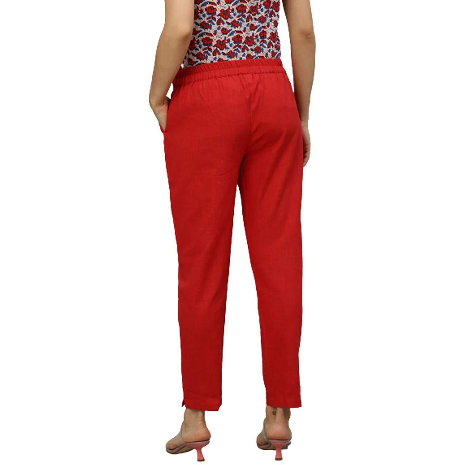 Yash Gallery Women s Plus Size Solid Cotton Slub Ankle Length Trouser Pant (Red, 5XL) | Fit Type Regular Fit