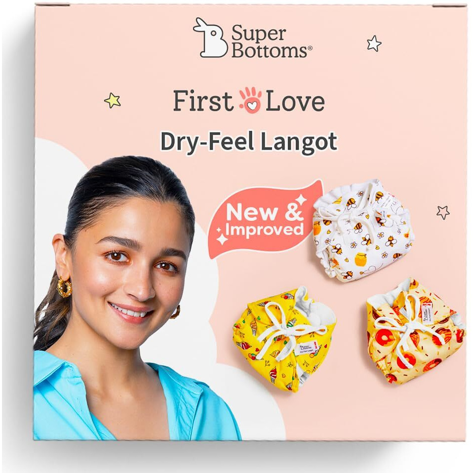 SuperBottoms DryFeel Baby Langot 0-6 months l Organic Cotton Modern Baby Nappy l Mess-free Langot with Gentle Elastics l Super DryFeel Top Layer l Diaper-free Time Essential