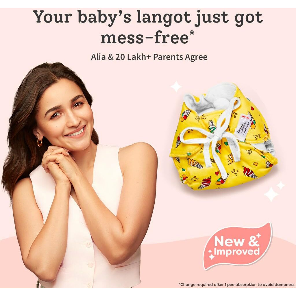 SuperBottoms DryFeel Baby Langot 0-6 months l Organic Cotton Modern Baby Nappy l Mess-free Langot with Gentle Elastics l Super DryFeel Top Layer l Diaper-free Time Essential