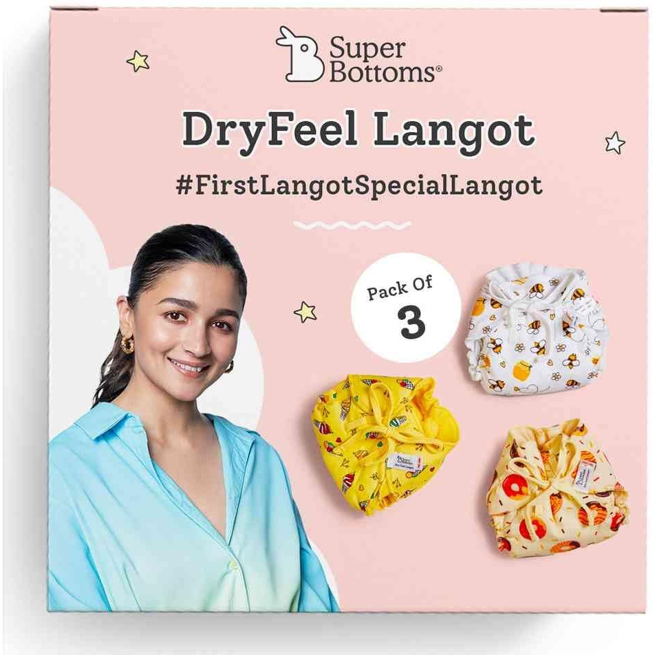 SuperBottoms DryFeel Baby Langot 0-6 months l Organic Cotton Modern Baby Nappy l Mess-free Langot with Gentle Elastics l Super DryFeel Top Layer l Diaper-free Time Essential