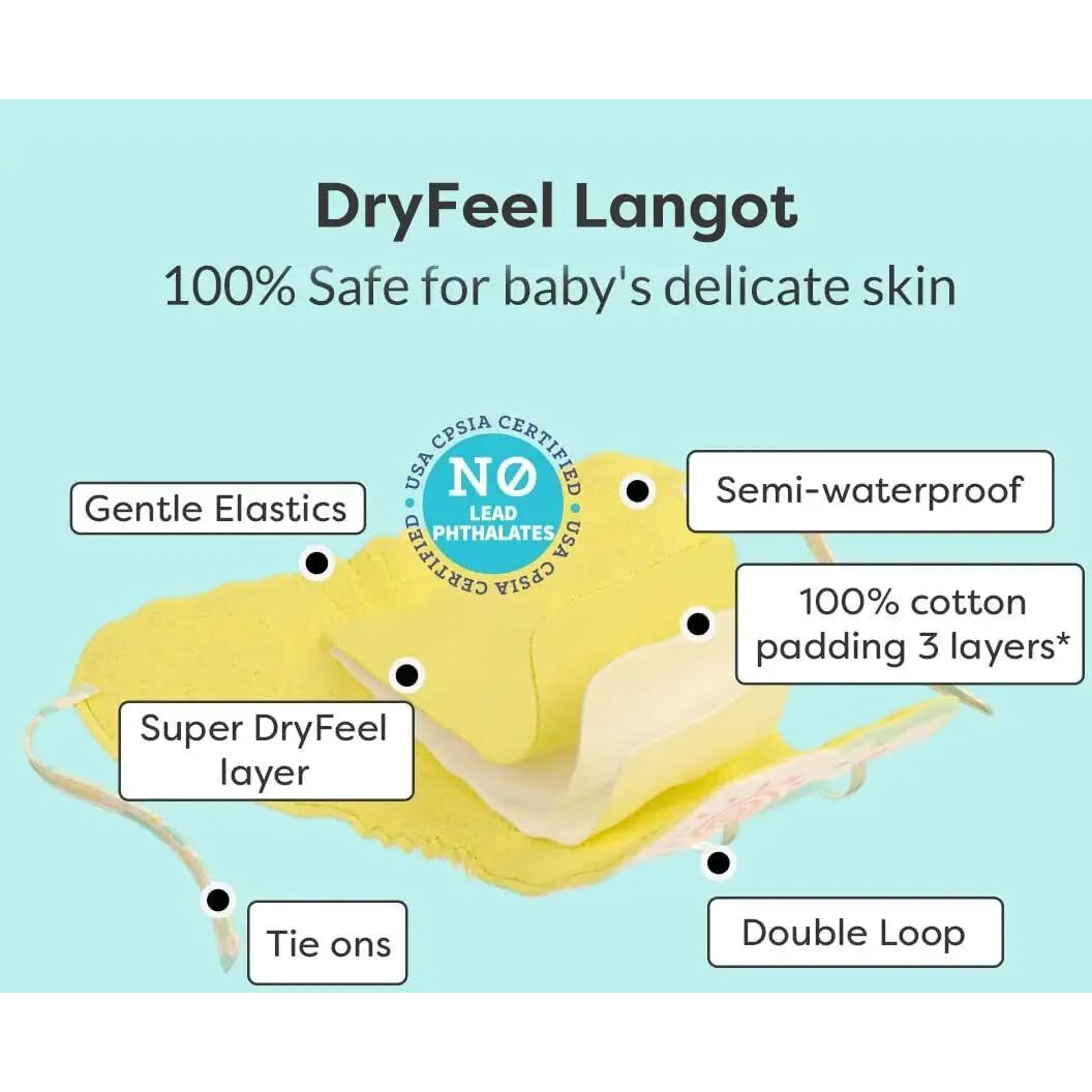 SuperBottoms DryFeel Baby Langot 0-6 months l Organic Cotton Modern Baby Nappy l Mess-free Langot with Gentle Elastics l Super DryFeel Top Layer l Diaper-free Time Essential