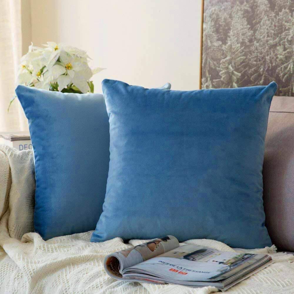Khooti Velvet Cushion Cover, 28x28 Inch (Ice Blue)(Pack of 3)