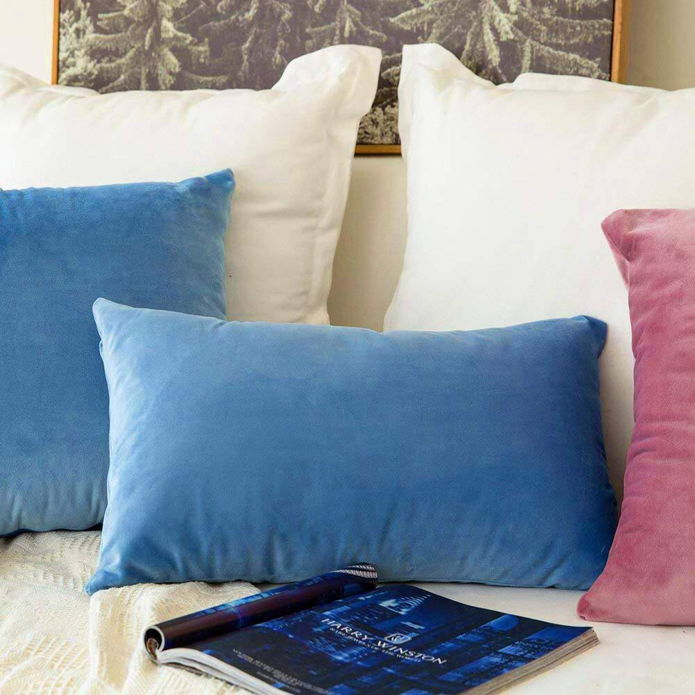 Khooti Velvet Cushion Cover, 28x28 Inch (Ice Blue)(Pack of 3)