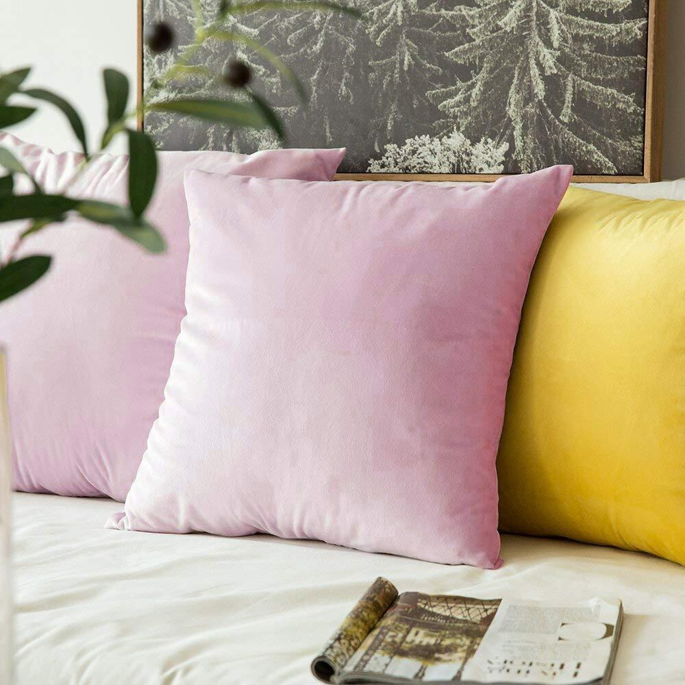 Khooti Velvet Cushion Cover, 10x10 Inch (Baby Pink)(Pack of 3)