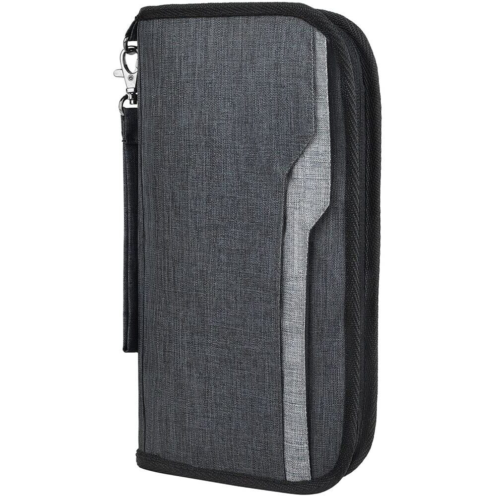 FATMUG Polyester Passport Organizer, Travel Zip Pouch Document Storage for Man and Woman - Drak Grey