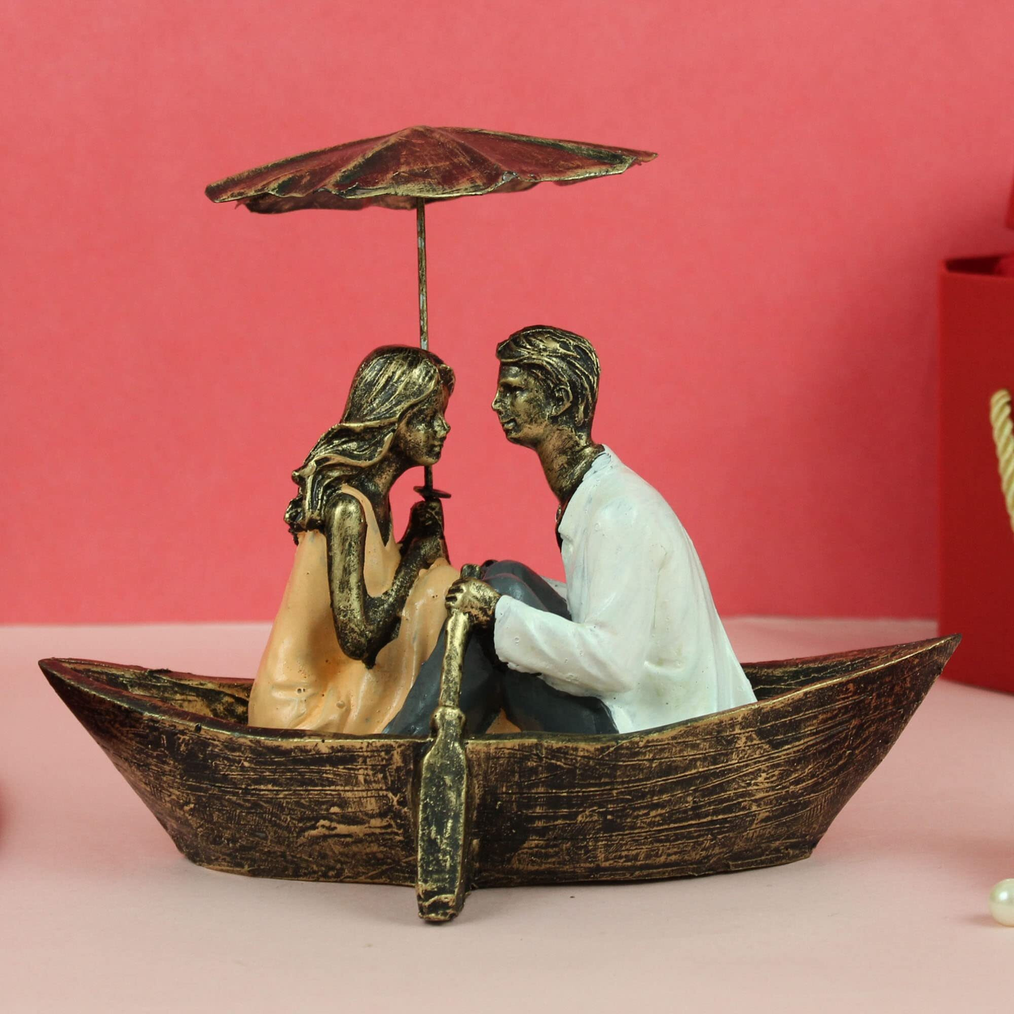 TIED RIBBONS Valentine Gift for Girlfriend Boyfriend Husband Wife Girls Boys Birthday Wedding Anniversary Romantic Boat Couple Showpiece Statue for Home Decor Living Room Table Decoration Items