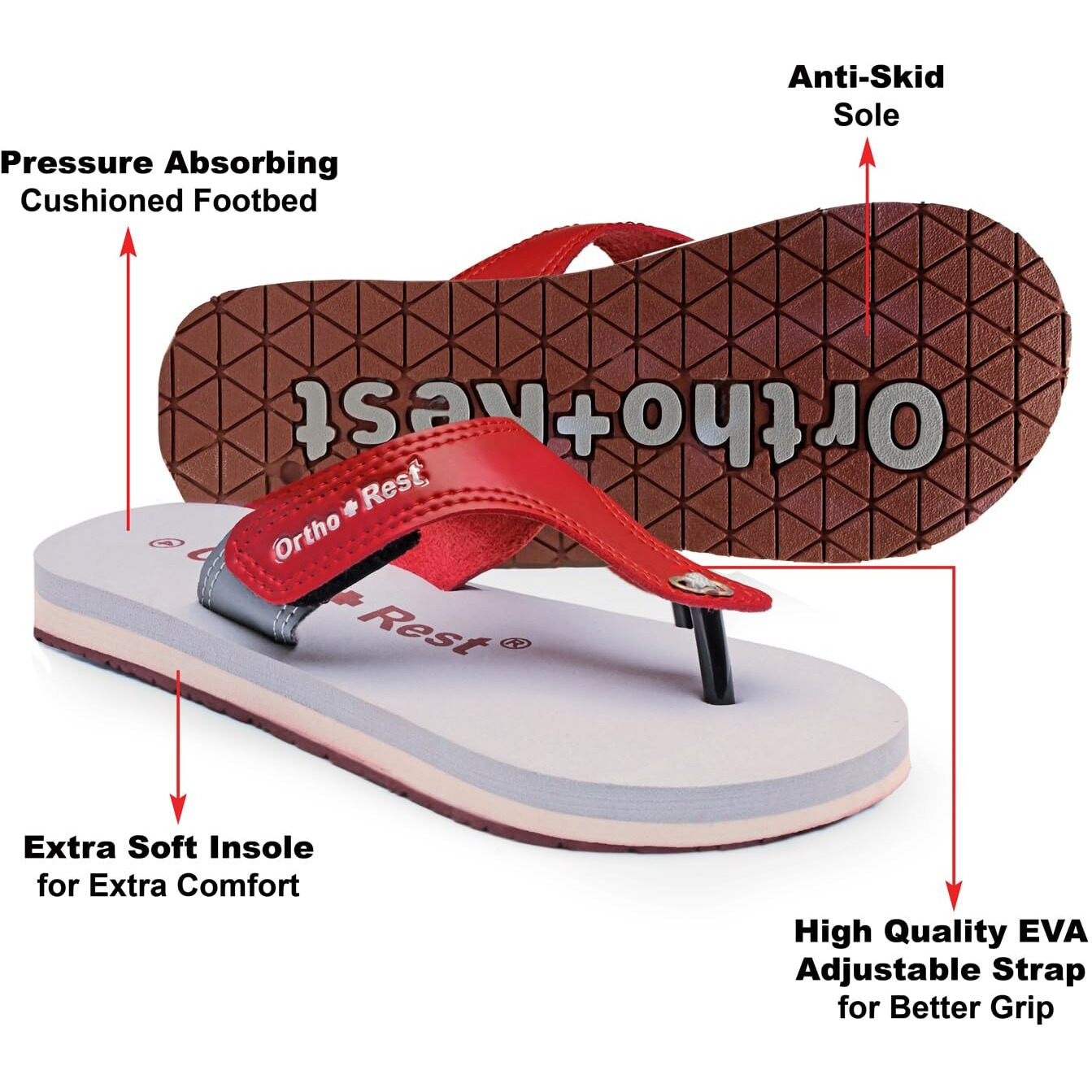 Ortho + Rest Extra Soft Doctor Flip Flop Footwear Orthopedic Slippers For Women & Girls Daily Use, Maroon - 9 UK