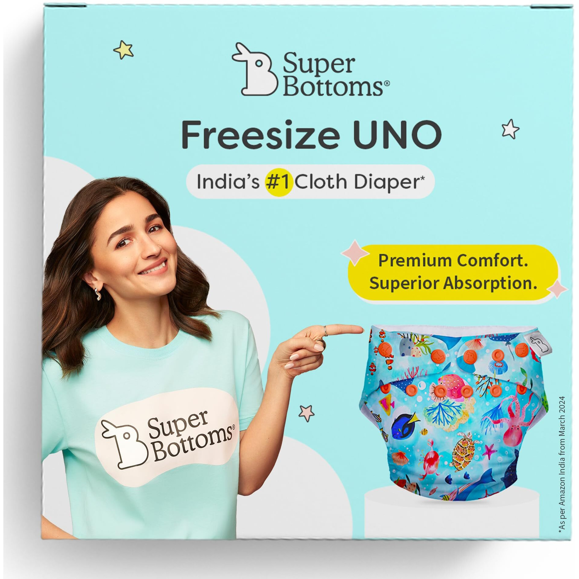 SuperBottoms NEW UNO Freesize Cloth Diaper | Cloth diaper for babies 3M to 3Y | Washable & Reusable cloth diaper | Comes with cloth diaper insert | 1 Diaper and 1 Organic cotton Soaker