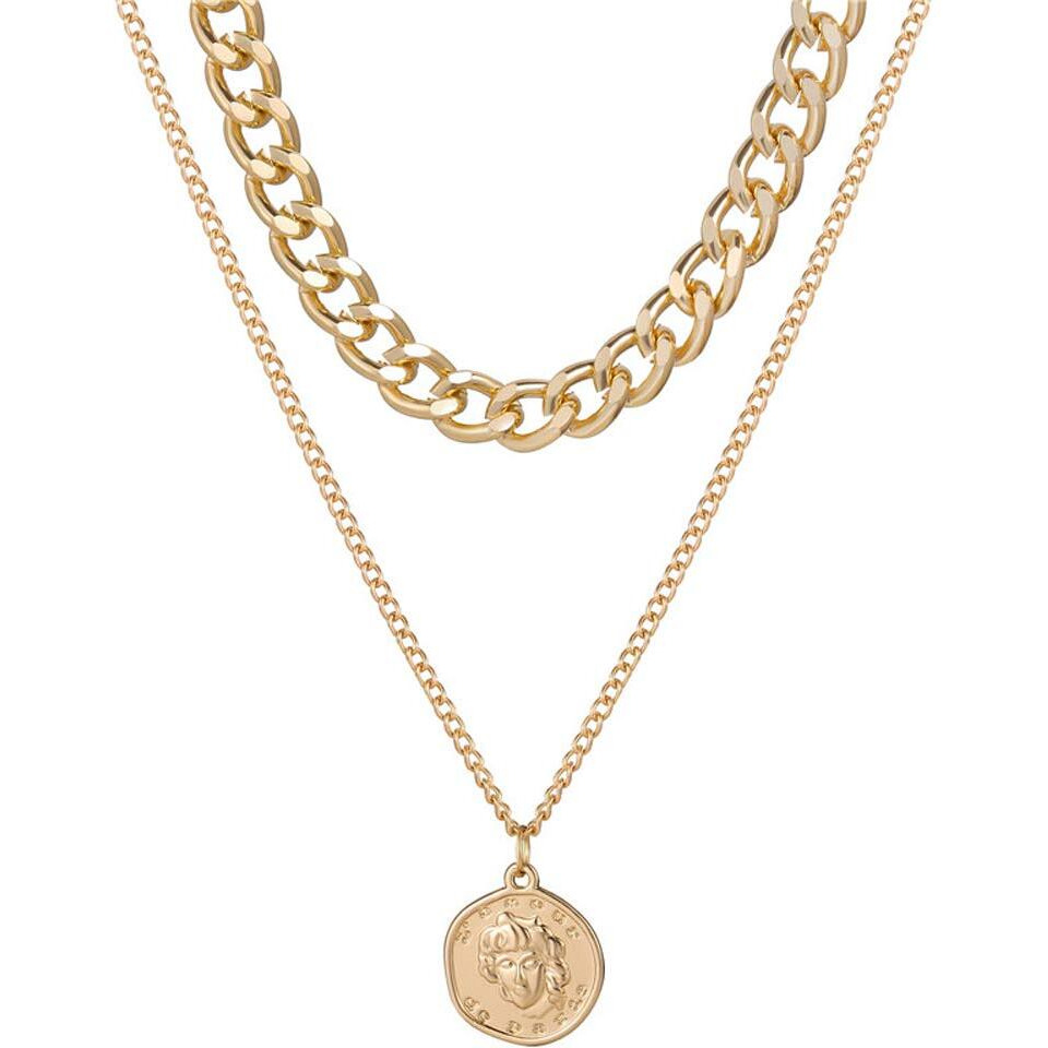 Shining Diva Fashion Stylish Multilayer Chain Pendant Necklace for Women and Girls (12451np), gold