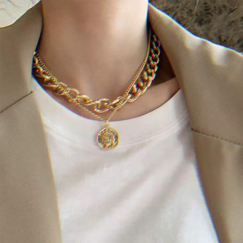 Shining Diva Fashion Stylish Multilayer Chain Pendant Necklace for Women and Girls (12451np), gold