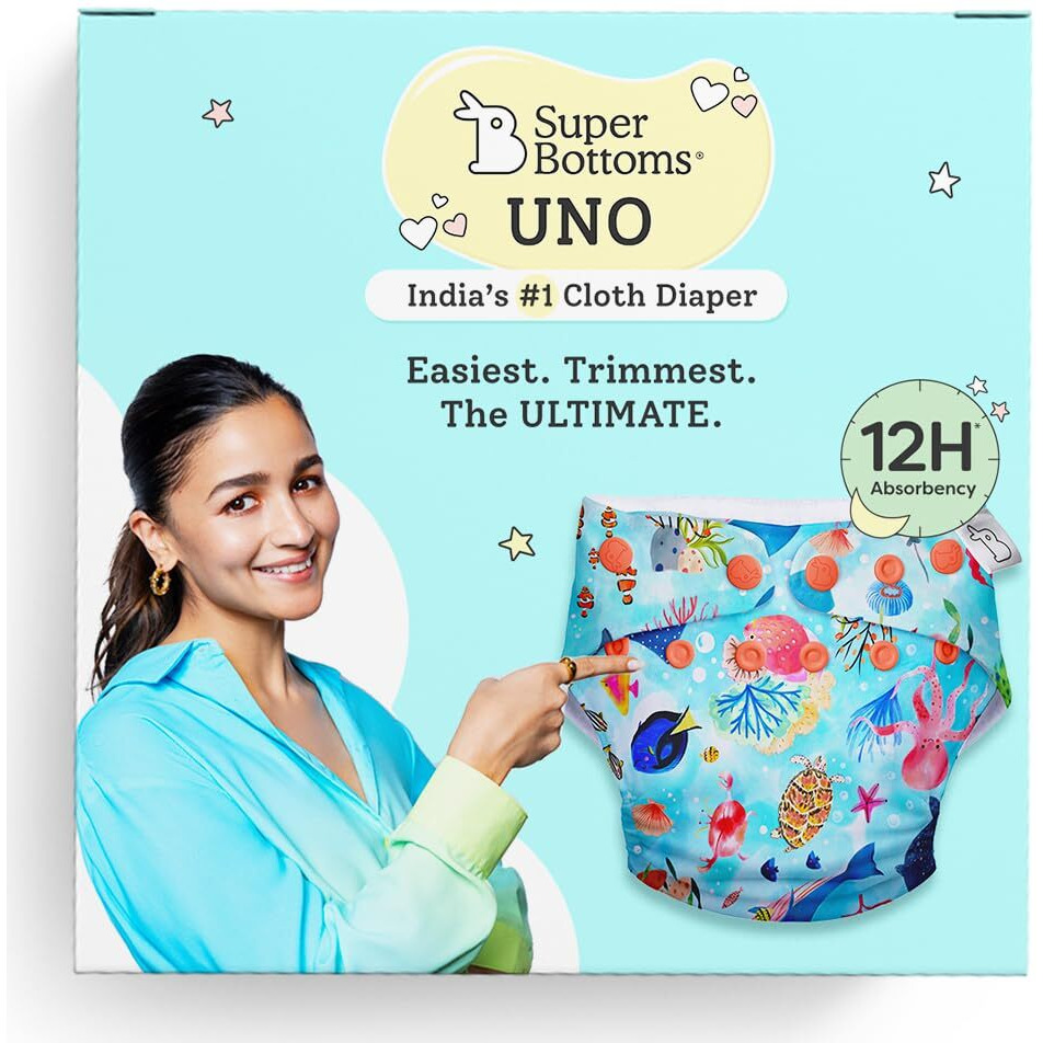 SuperBottoms NEW UNO Freesize Cloth Diaper | Cloth diaper for babies 3M to 3Y | Washable & Reusable cloth diaper | Comes with cloth diaper insert | 1 Diaper and 1 Organic cotton Soaker
