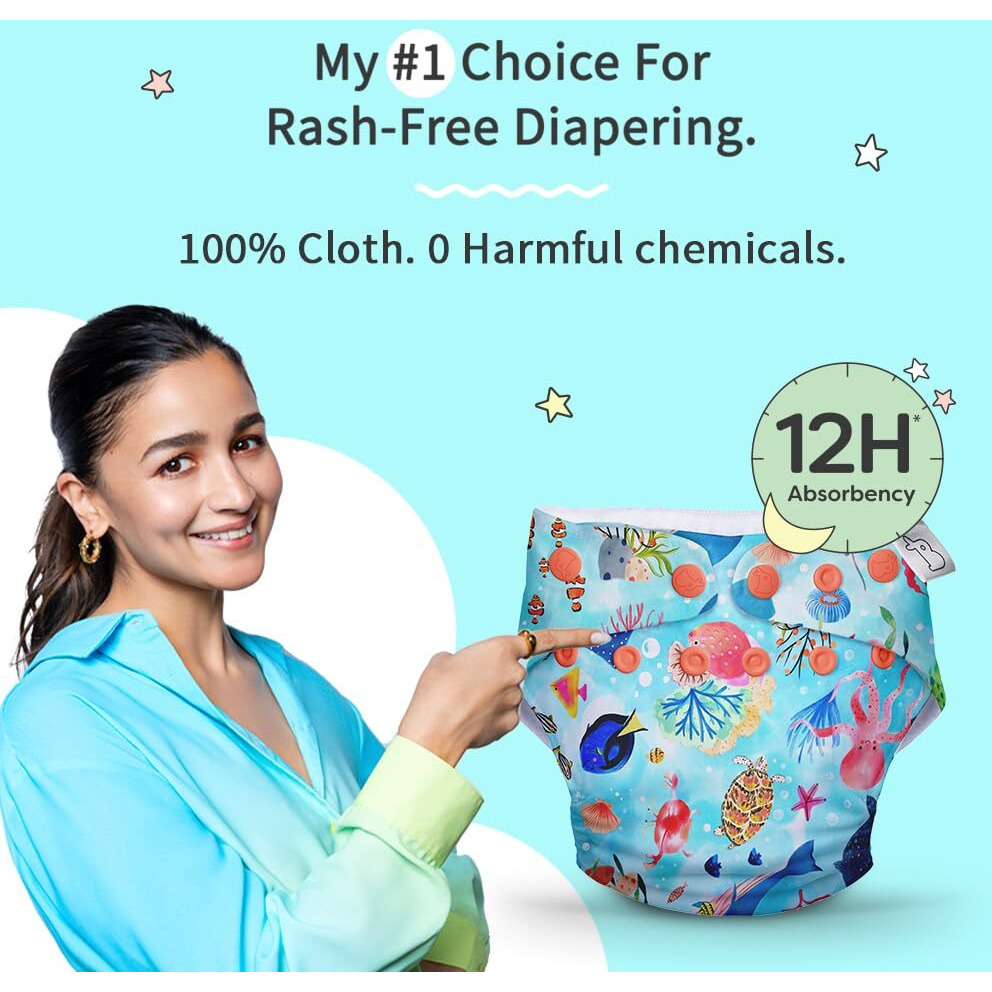 SuperBottoms NEW UNO Freesize Cloth Diaper | Cloth diaper for babies 3M to 3Y | Washable & Reusable cloth diaper | Comes with cloth diaper insert | 1 Diaper and 1 Organic cotton Soaker