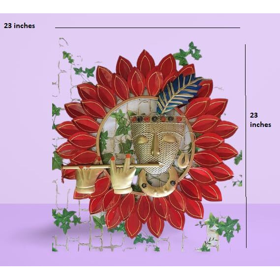 pranjals house Metal Krishna Playing Basuri Round Frame Wall Hanging For Decor (23  Multicolour)