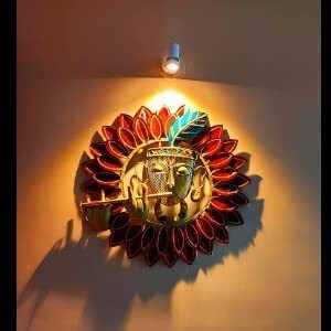 pranjals house Metal Krishna Playing Basuri Round Frame Wall Hanging For Decor (23  Multicolour)