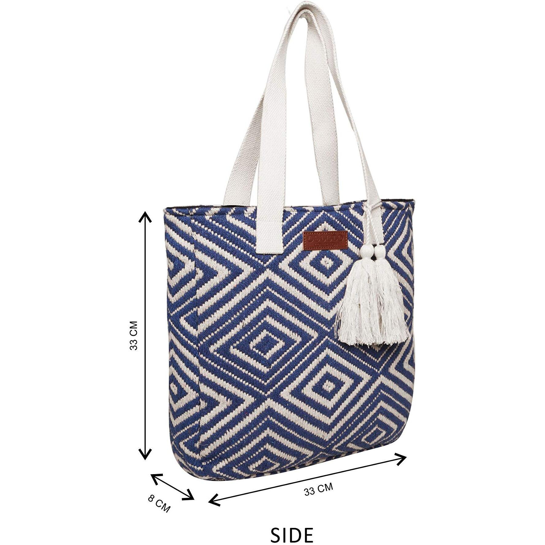 ASTRID Blue Diamond Textured Cotton Tote Bag