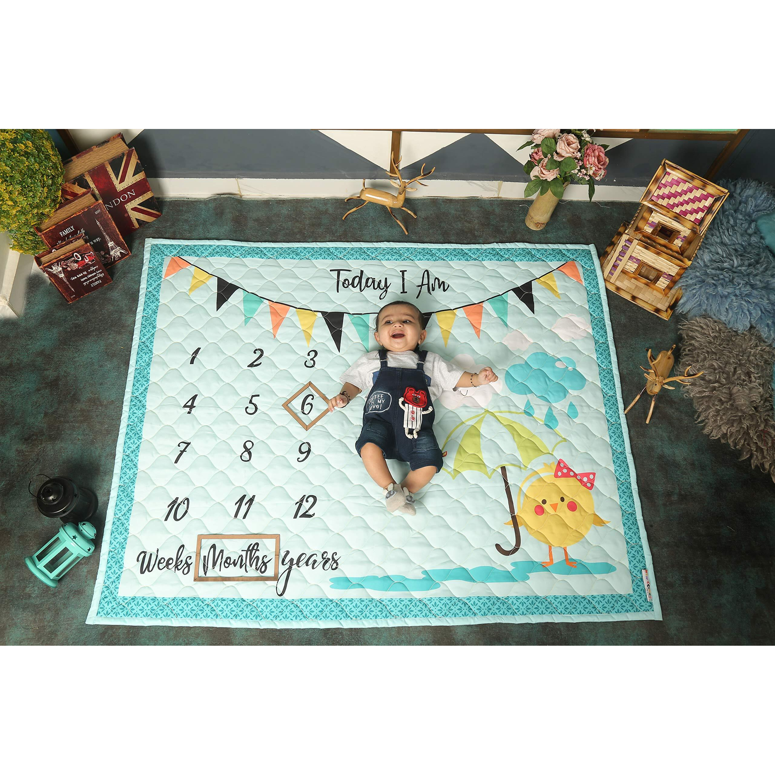 NEW COMERS Milestone Baby Blanket for All Season, Multiuse Cotton Blanket & Prop for Summer/Winter/Ac Room, Blankets for Kids/New Born Monthly Photoshoot, Thread Count (80/153) 135x115x2cm | 506