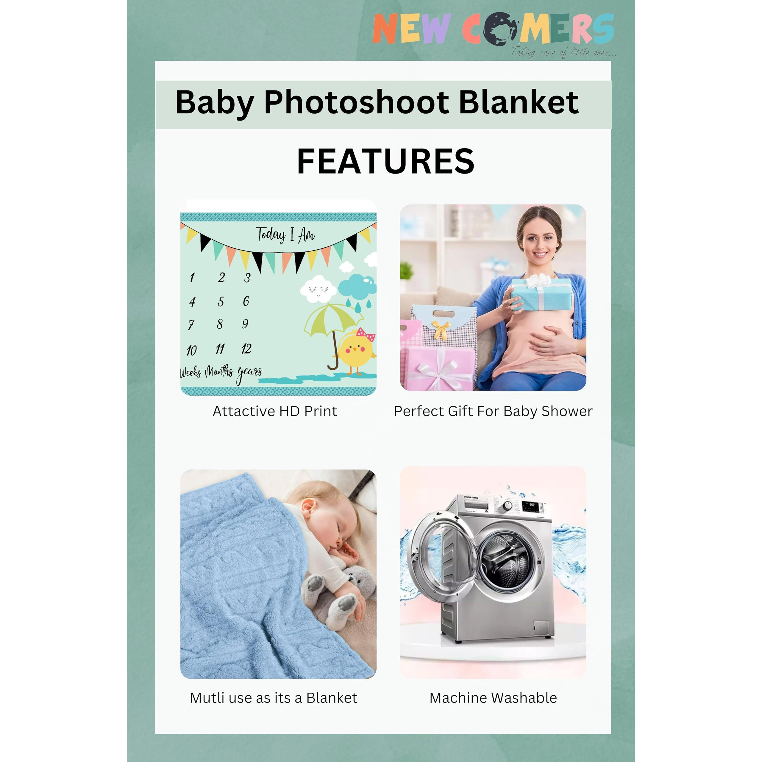 NEW COMERS Milestone Baby Blanket for All Season, Multiuse Cotton Blanket & Prop for Summer/Winter/Ac Room, Blankets for Kids/New Born Monthly Photoshoot, Thread Count (80/153) 135x115x2cm | 506