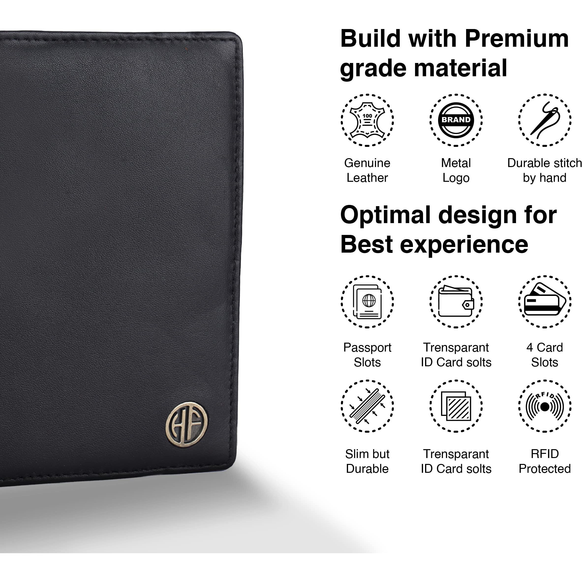 HAMMONDS FLYCATCHER Genuine Leather Passport Cover for Men, Passport Cover for Women, RFID Passport Holder for Men Travel Accessories for Men, Passport Bag for Men, 3 ATM Card Slots - New Black