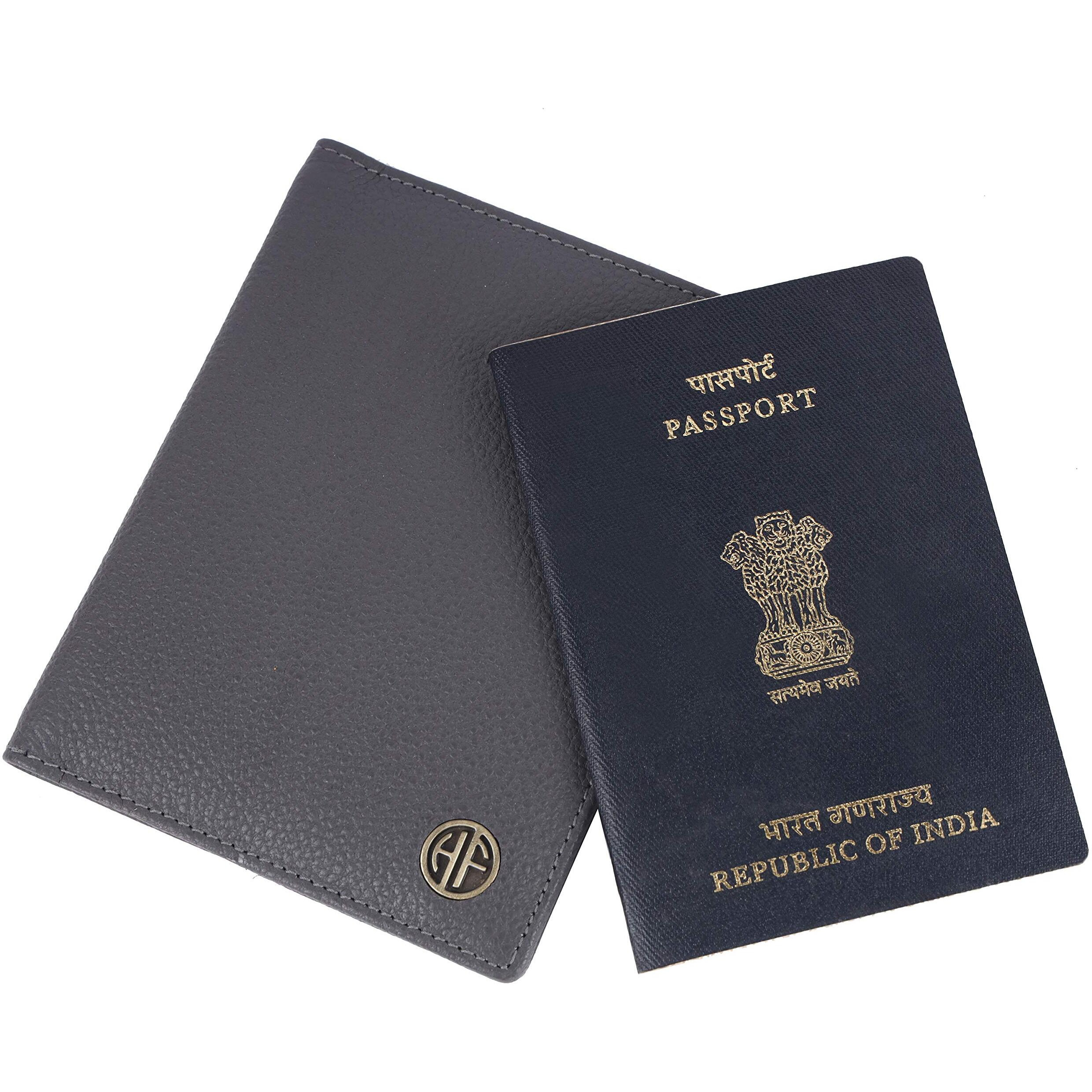 HAMMONDS FLYCATCHER Genuine Leather Passport Cover for Men, Passport Cover for Women, RFID Passport Holder for Men Travel Accessories for Men, Passport Bag for Men, 3 ATM Card Slots - Grey