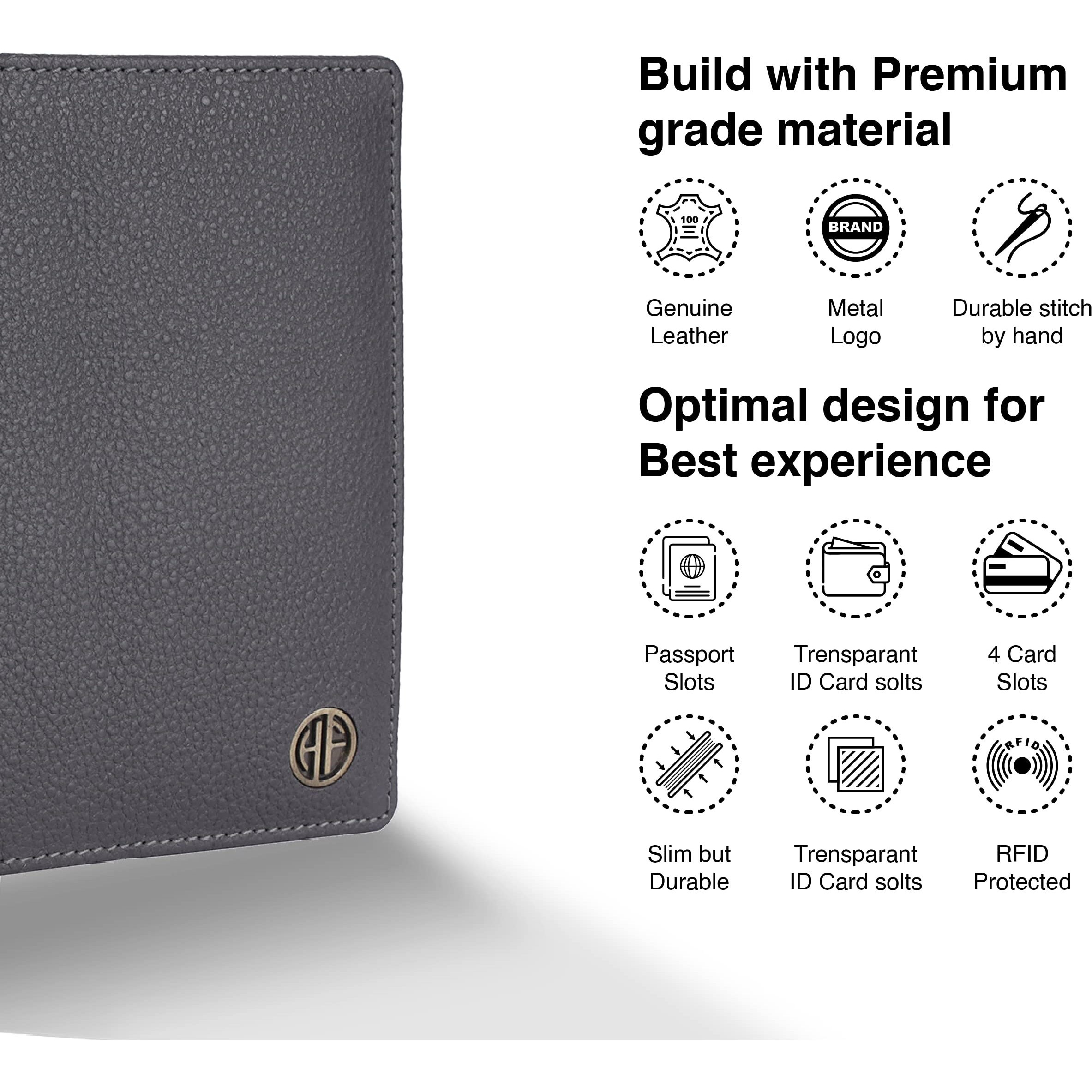 HAMMONDS FLYCATCHER Genuine Leather Passport Cover for Men, Passport Cover for Women, RFID Passport Holder for Men Travel Accessories for Men, Passport Bag for Men, 3 ATM Card Slots - Grey
