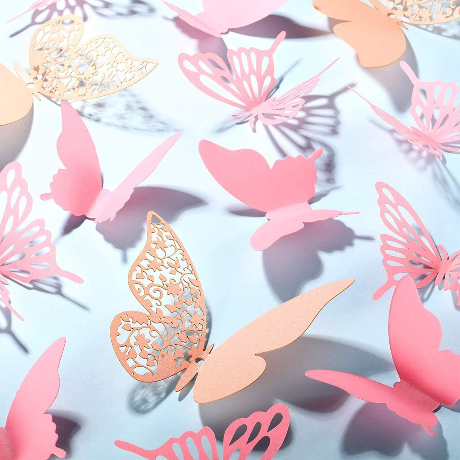 Xtore 144Pcs 3D Home Decor Butterfly with Sticking Pad | DIY Decorative Wall Art Crafts for Home Decor | Wedding | Birthday | Cake - (Set of 144), Kraft Paper, Self-Adhesive, Self-Adhesive