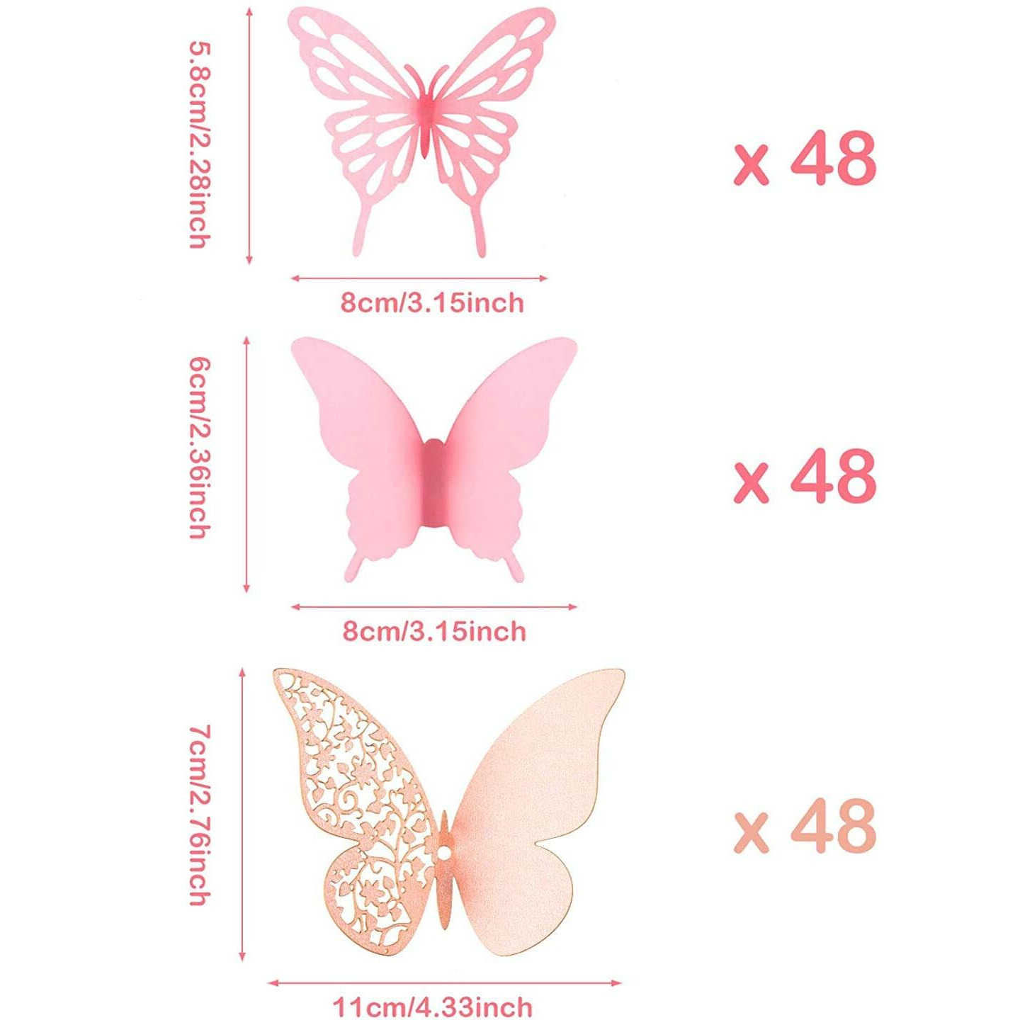 Xtore 144Pcs 3D Home Decor Butterfly with Sticking Pad | DIY Decorative Wall Art Crafts for Home Decor | Wedding | Birthday | Cake - (Set of 144), Kraft Paper, Self-Adhesive, Self-Adhesive