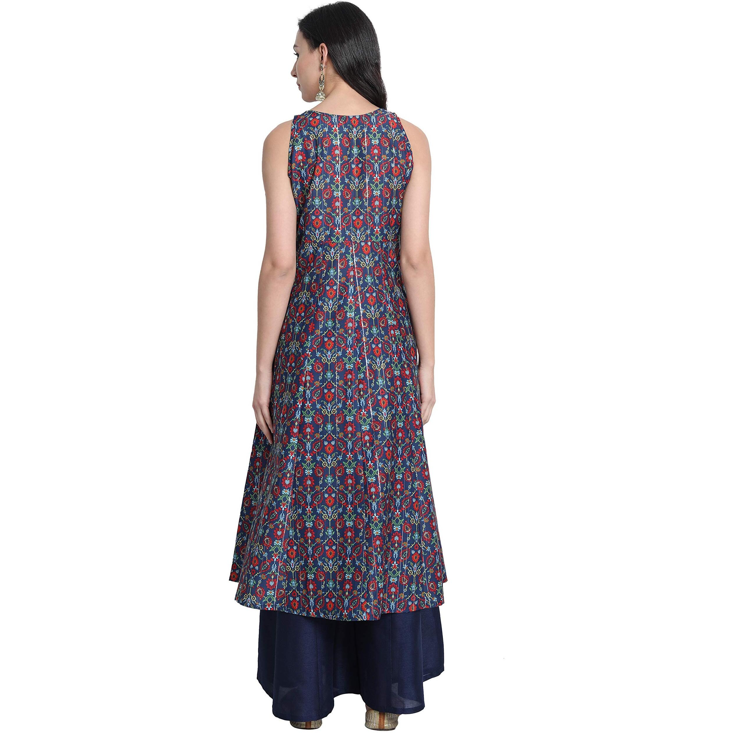 Janasya Women s Blue Poly Muslin Embroidered Kurta with Palazzo and Dupatta