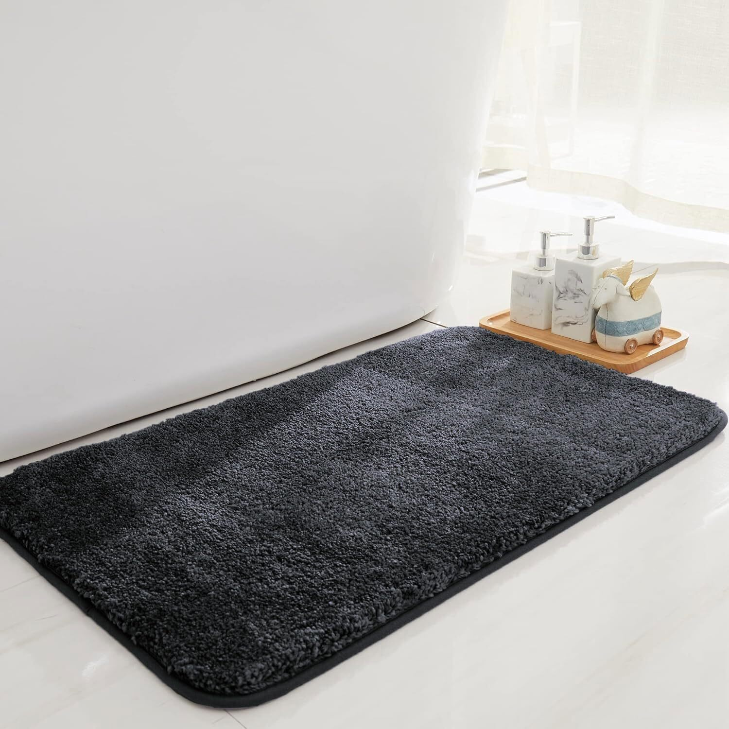 LUXE HOME INTERNATIONAL Microfibre Rectangular Bath Mat Super Soft Anti Skid Newman Mats For Bathroom (45X75 Cm,Anthra)