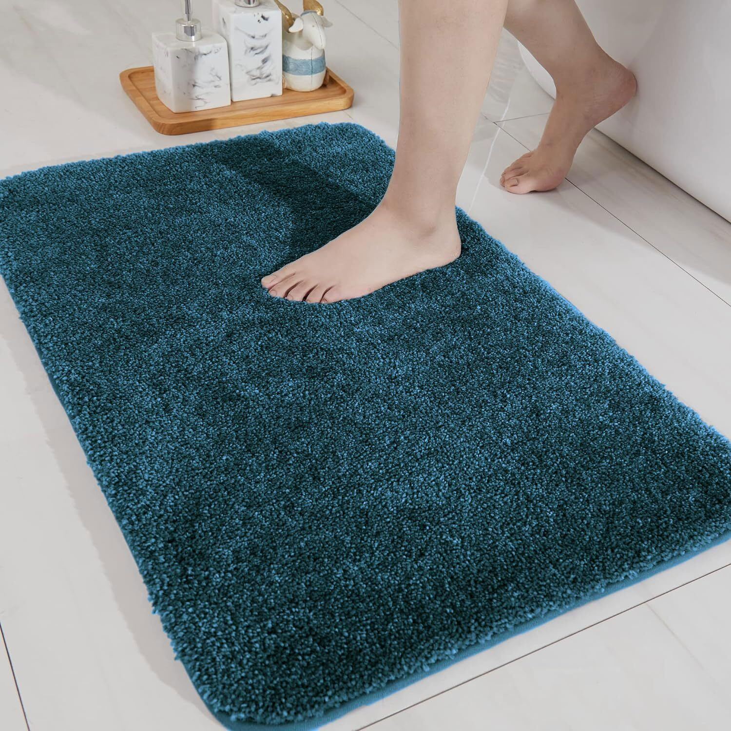 LUXE HOME INTERNATIONAL Microfibre Bath Mat Super Soft Anti Skid Newman Rectangular Mats For Bathroom (40X60 Cm,Teal)