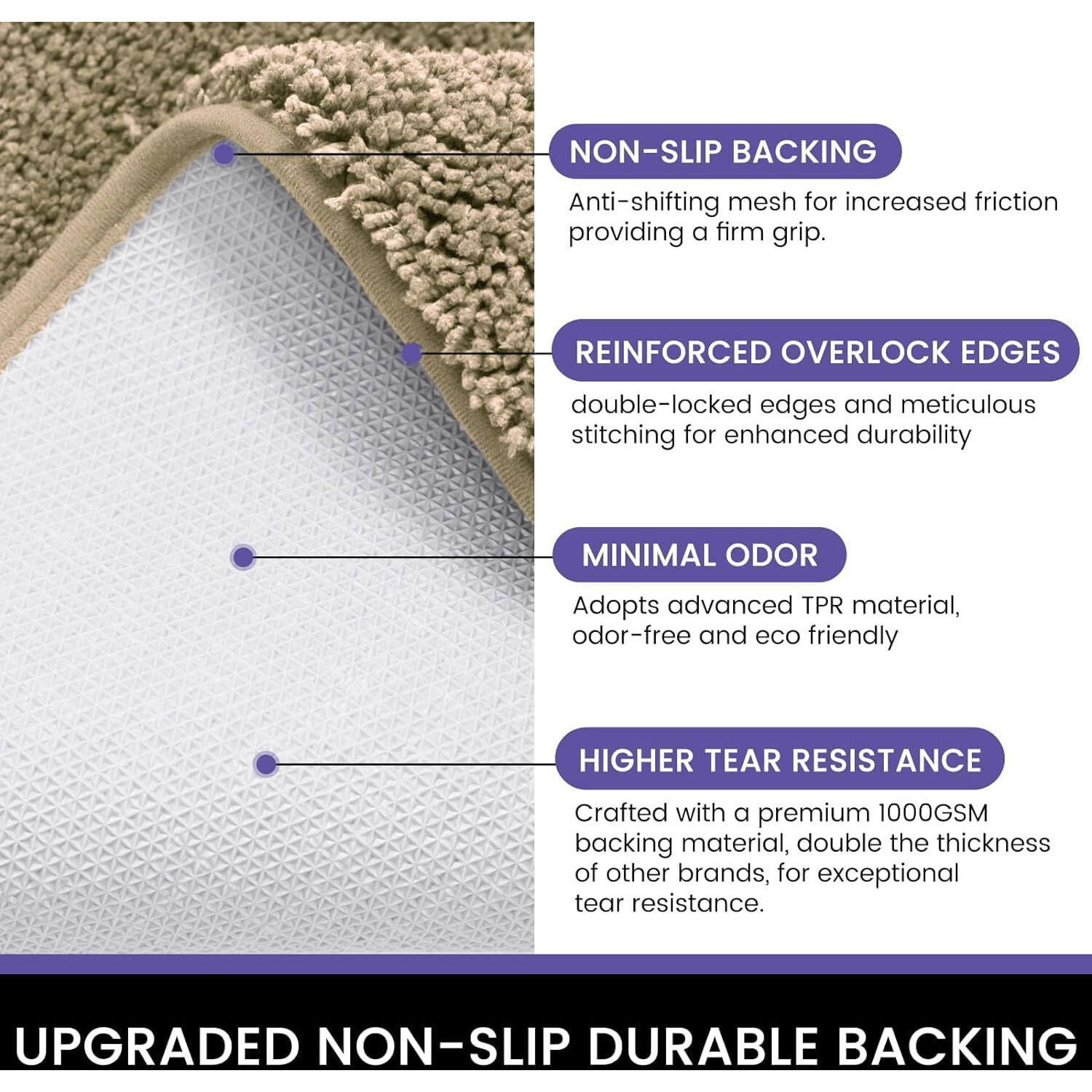 LUXE HOME INTERNATIONAL Microfibre Rectangular Bath Mat Super Soft Anti Skid Newman Mats For Bathroom (45X75 Cm,Anti Gold)