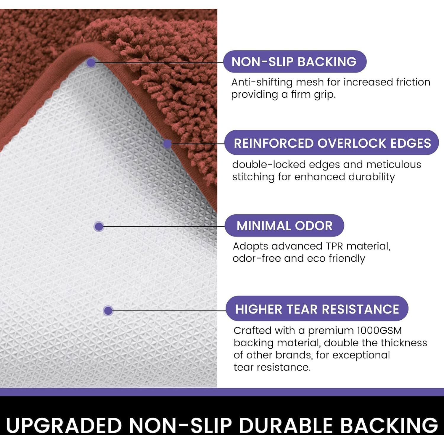 LUXE HOME INTERNATIONAL Microfibre Rectangular Bath Mat Super Soft Anti Skid Newman Mats For Bathroom (45X75 Cm,Rust)