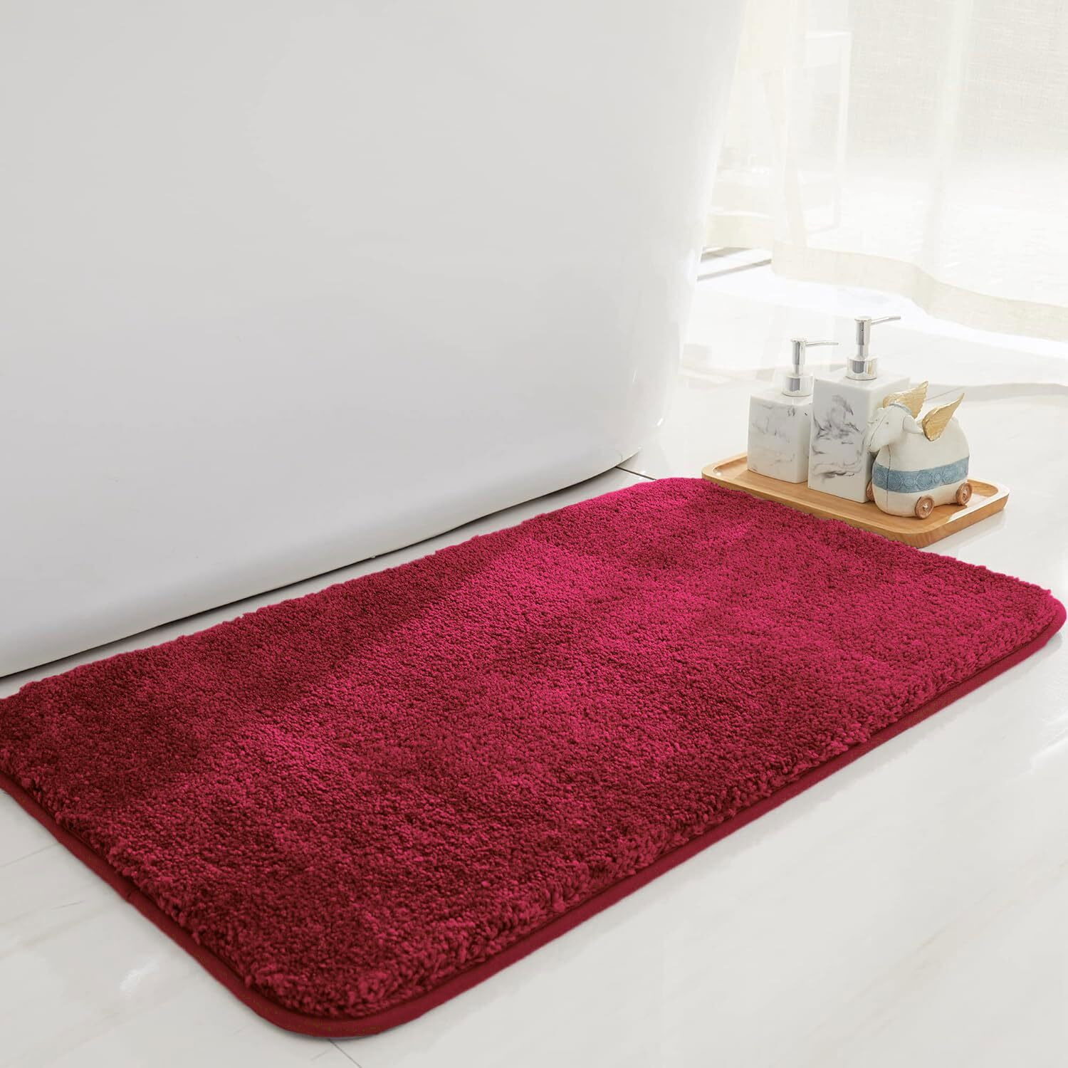 LUXE HOME INTERNATIONAL Rectangular Bathmat 2500 Gsm Microfiber Anti Skid Slip Water Absorbent Machine Washable&Quick Dry Newman Mats For Bathroom,Kitchen,Entrance (45Cm X 75Cm,Maroon,Pack Of 1)