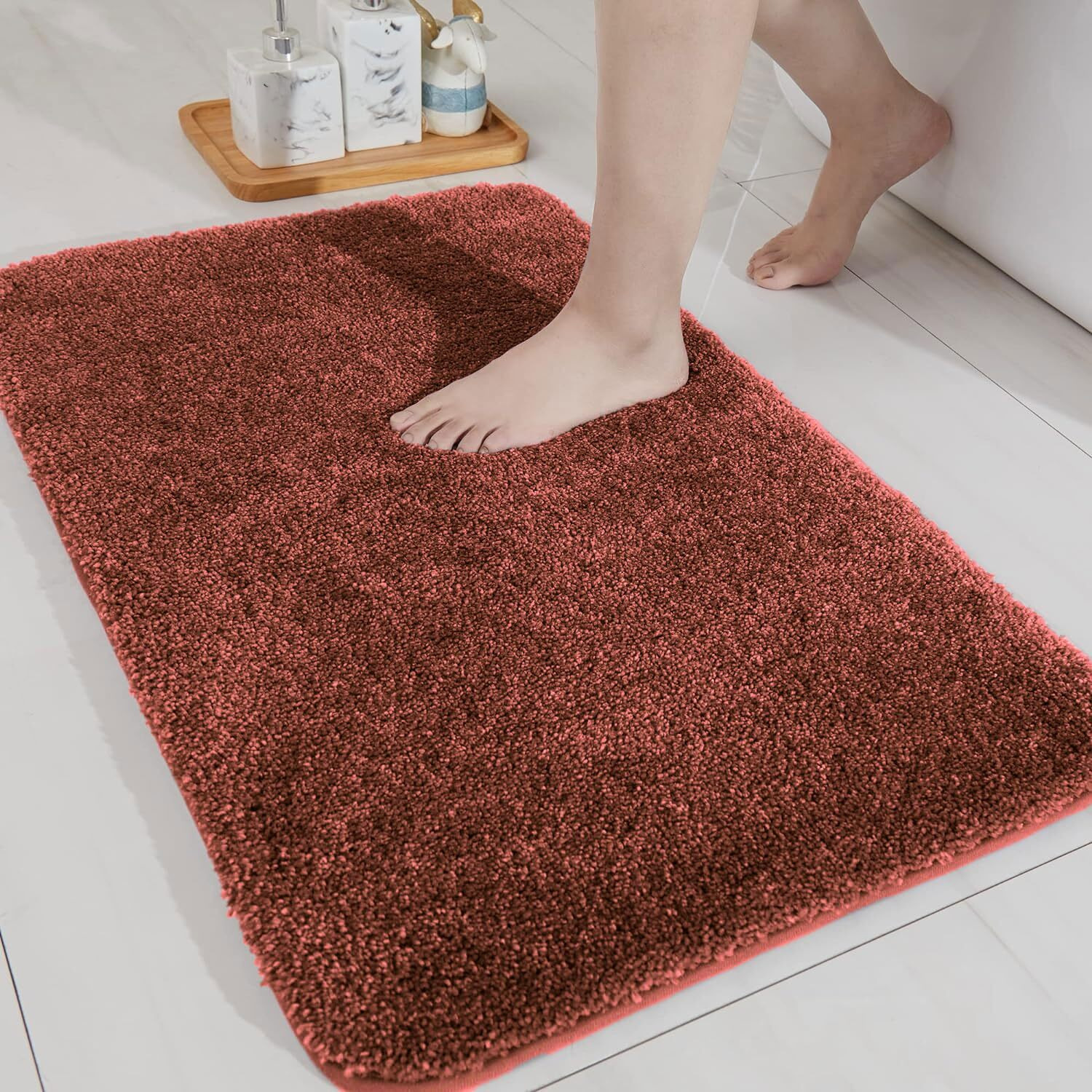 LUXE HOME INTERNATIONAL Microfibre Rectangular Bath mat Super Soft Anti Skid Newman Mats For Bathroom (40X60 Cm,Rust)