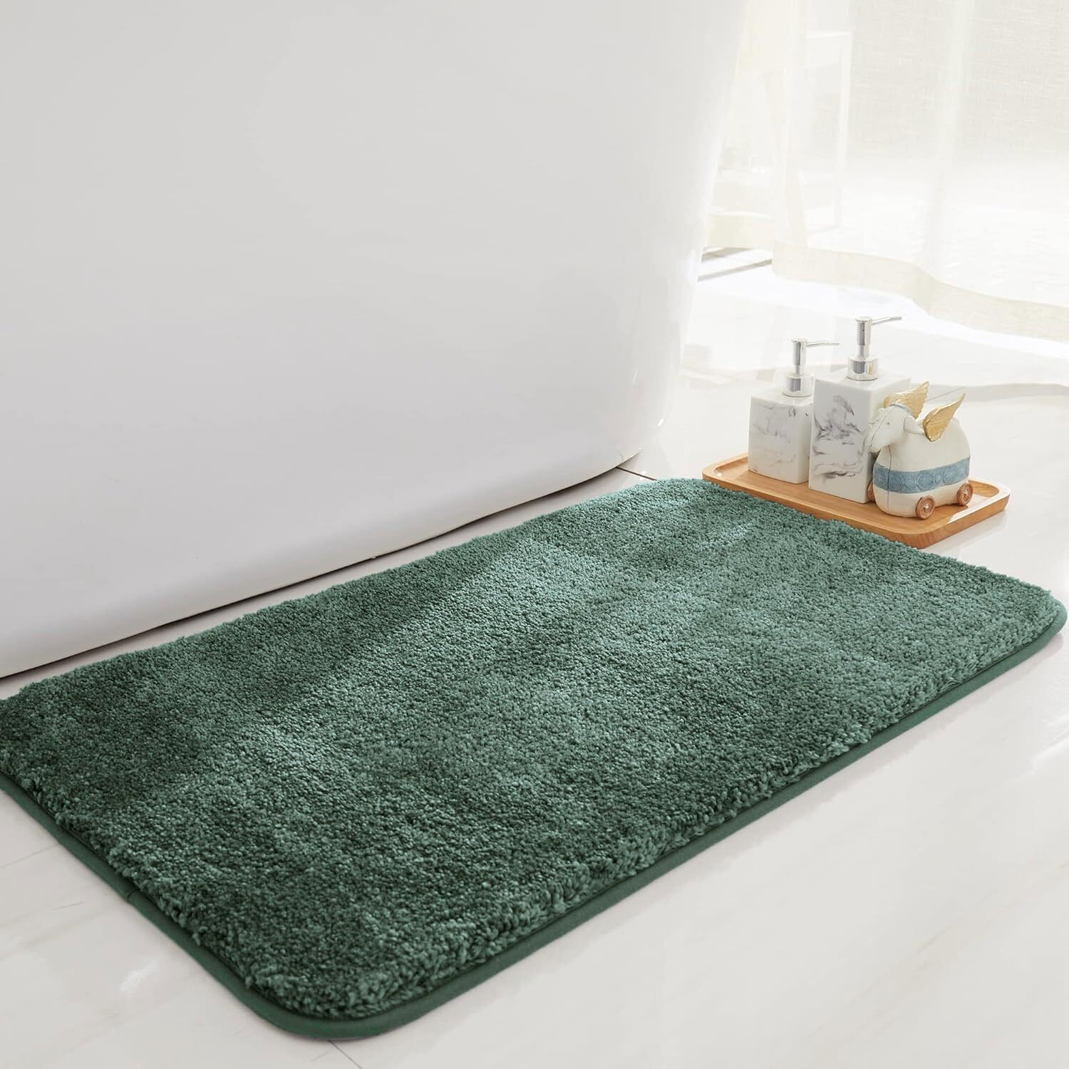 LUXE HOME INTERNATIONAL Microfibre Rectangular Bath mat Super Soft Anti Skid Newman Mats For Bathroom (45X75 Cm,Seige),Green