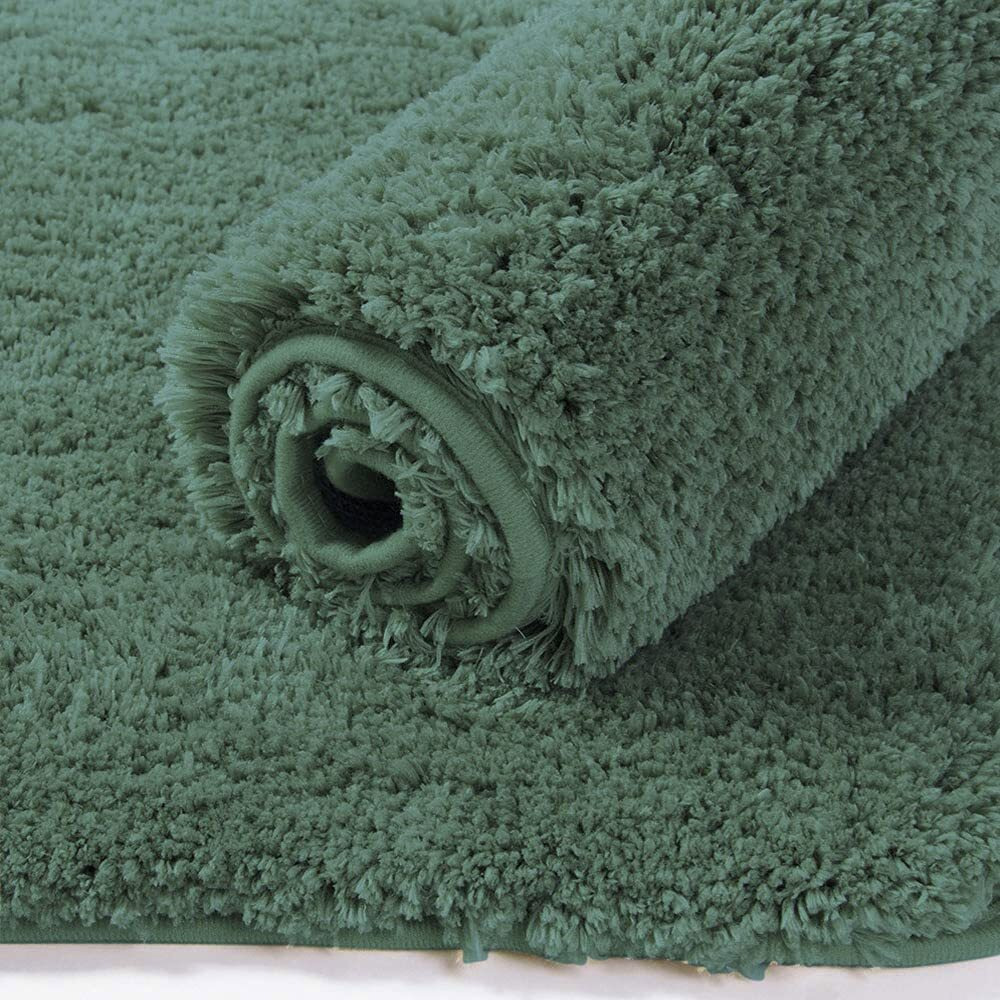 LUXE HOME INTERNATIONAL Microfibre Rectangular Bath mat Super Soft Anti Skid Newman Mats For Bathroom (40X60 Cm,Seige),Green