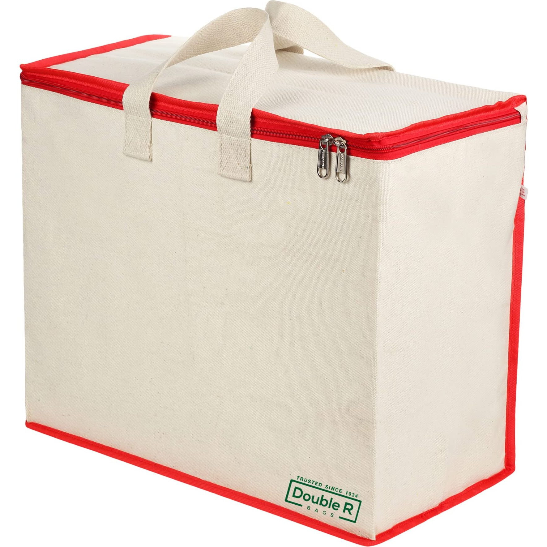 DOUBLE R BAGS Canvas Reinforced Cotton Handles with Multipurpose Clothes Storage Organizer For Grocery vegetable shopping and Covers Zip Bags (Red) -Pack of 4