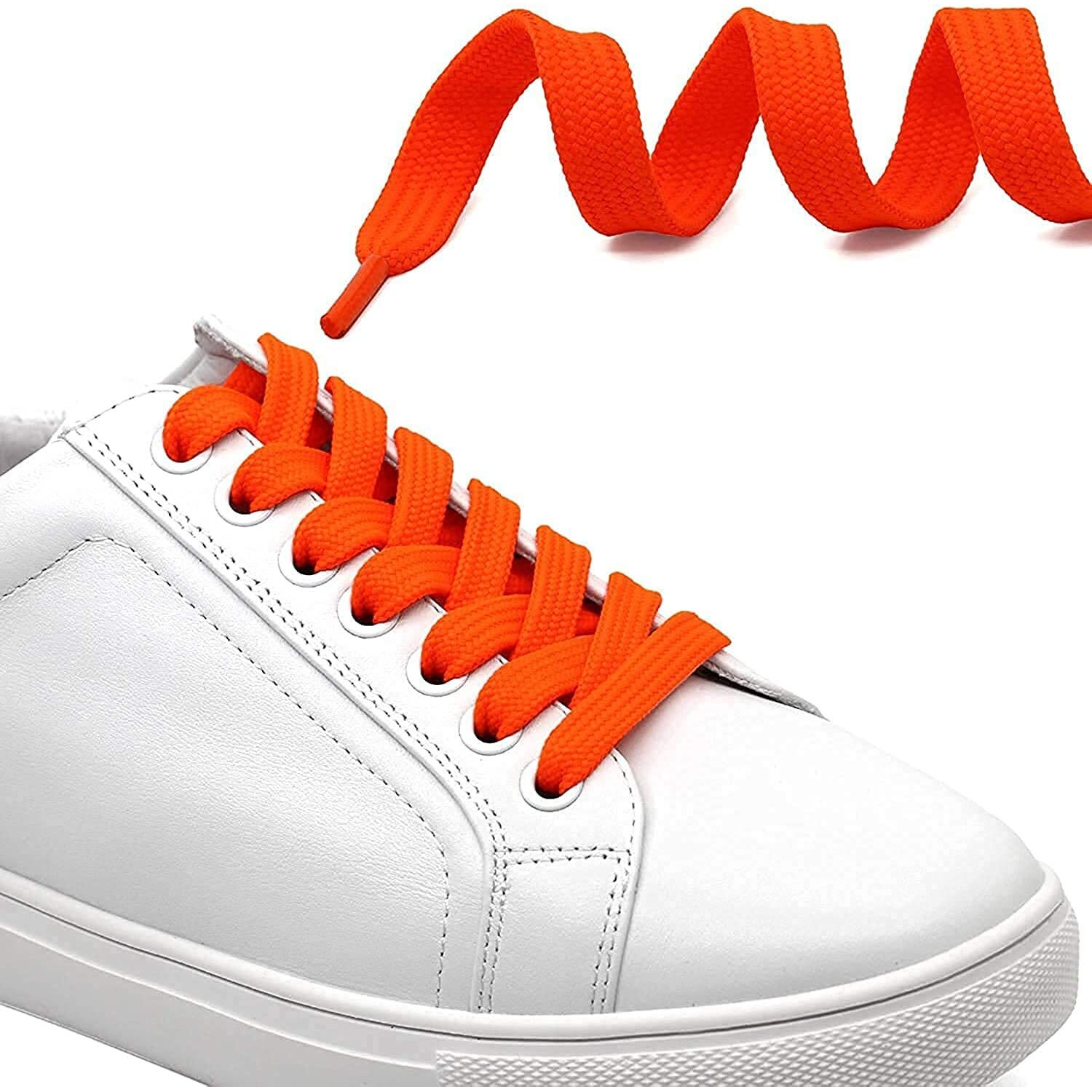 SHOESHINE Sport Shoelaces Flat Hollow Design casual shoe laces, Neon Orange Color - 2 Pairs Shoe Lace