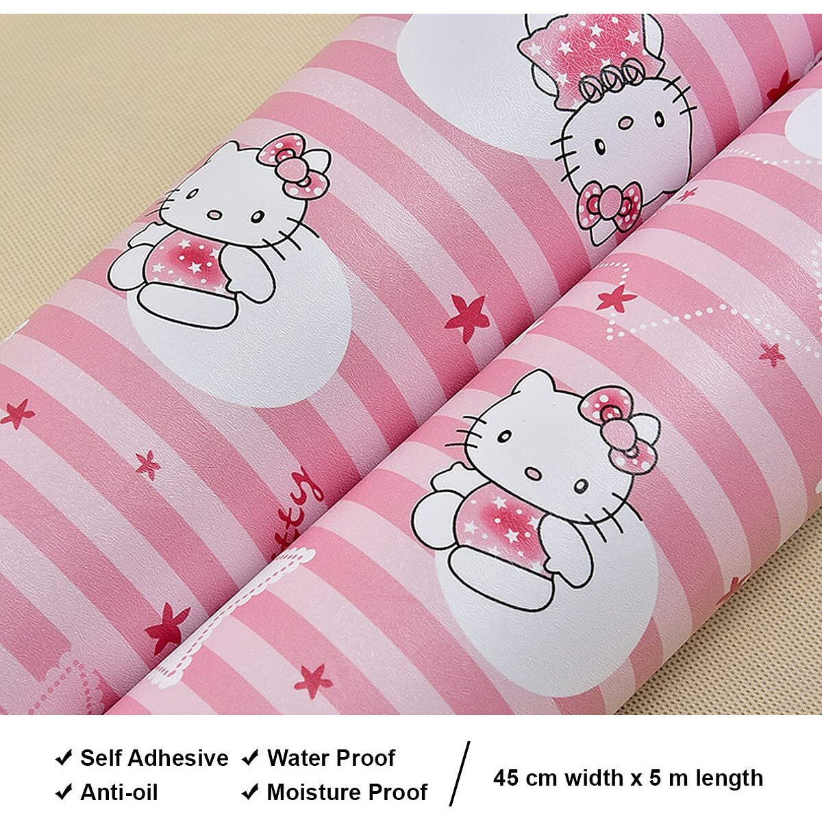 Wolpin Wall Stickers Wallpaper for Kids Room (45 x 500 cm) Cute Cats Girls Bedroom Baby Decoration Wardrobe Furniture Decoration Self Adhesive Waterproof DIY, Peppy Pink