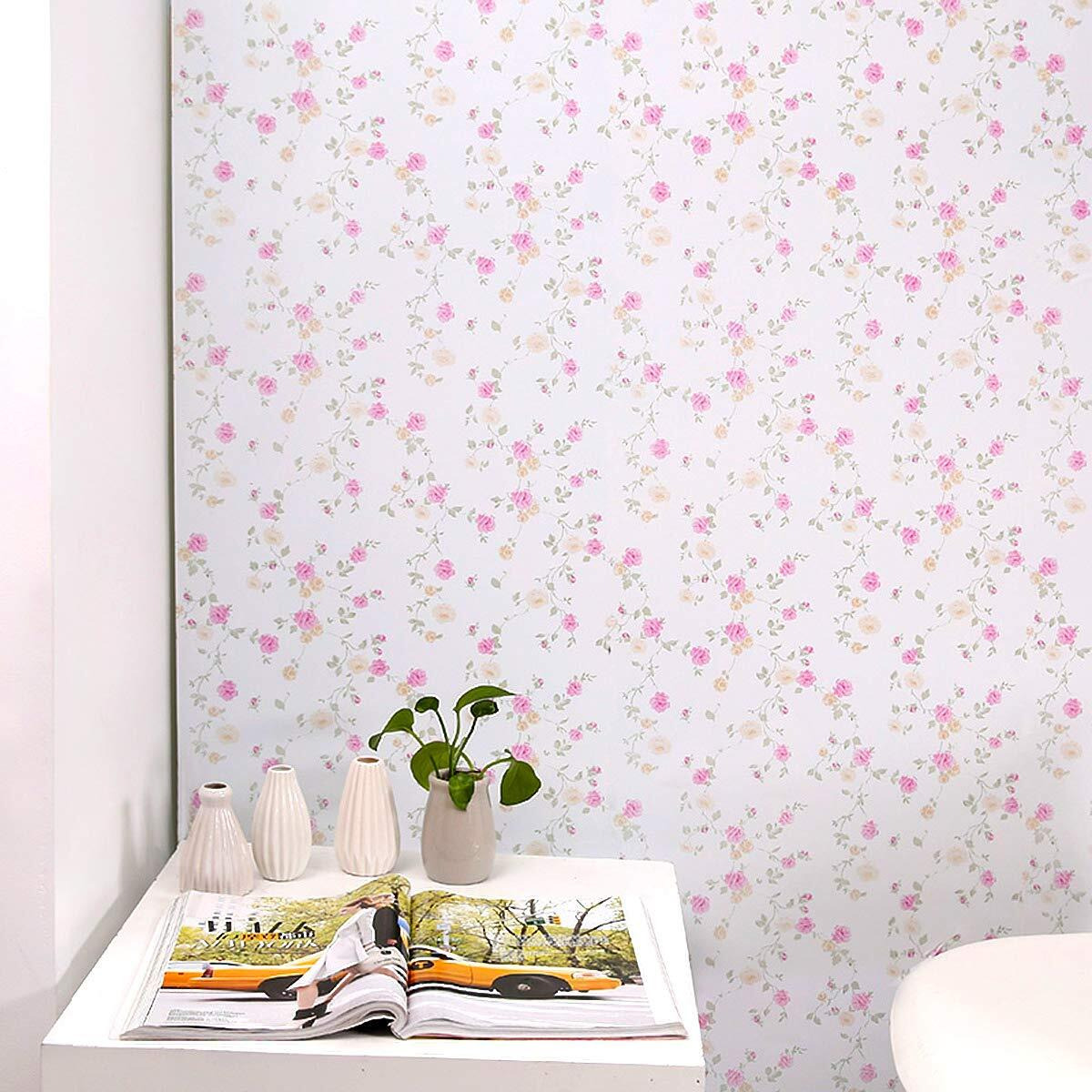 wolpin Wall Stickers Wallpaper for Bedroom (45 x 500 cm) Roses Floral DIY Self Adhesive Decal Floral Bouquet Kids Room, Baby Room, White